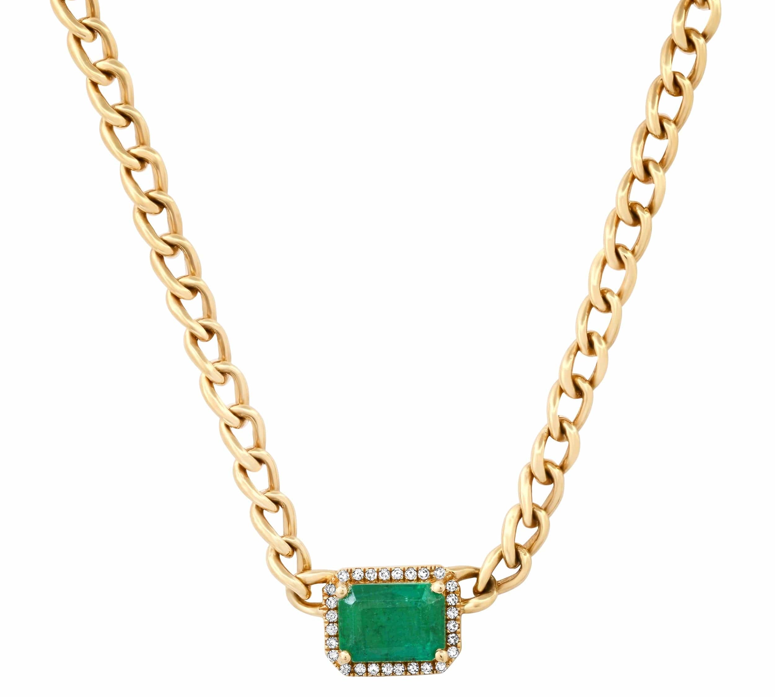 Necklace Emerald and Diamond Cuban Chain Necklace