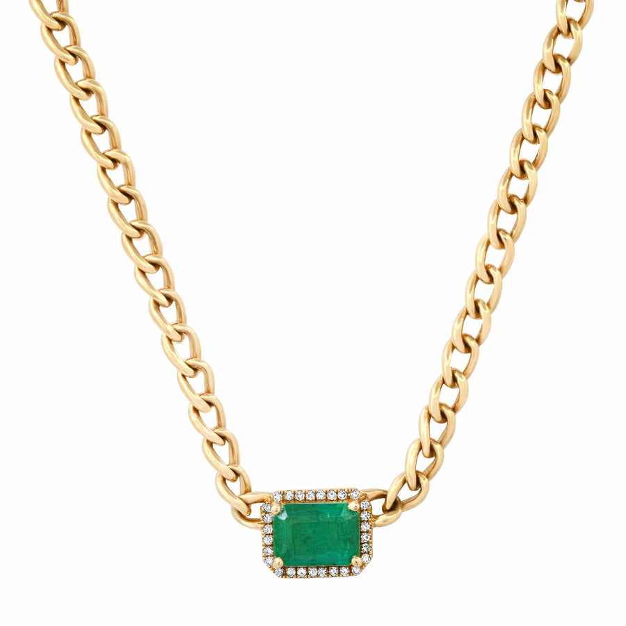 Necklace Emerald and Diamond Cuban Chain Necklace
