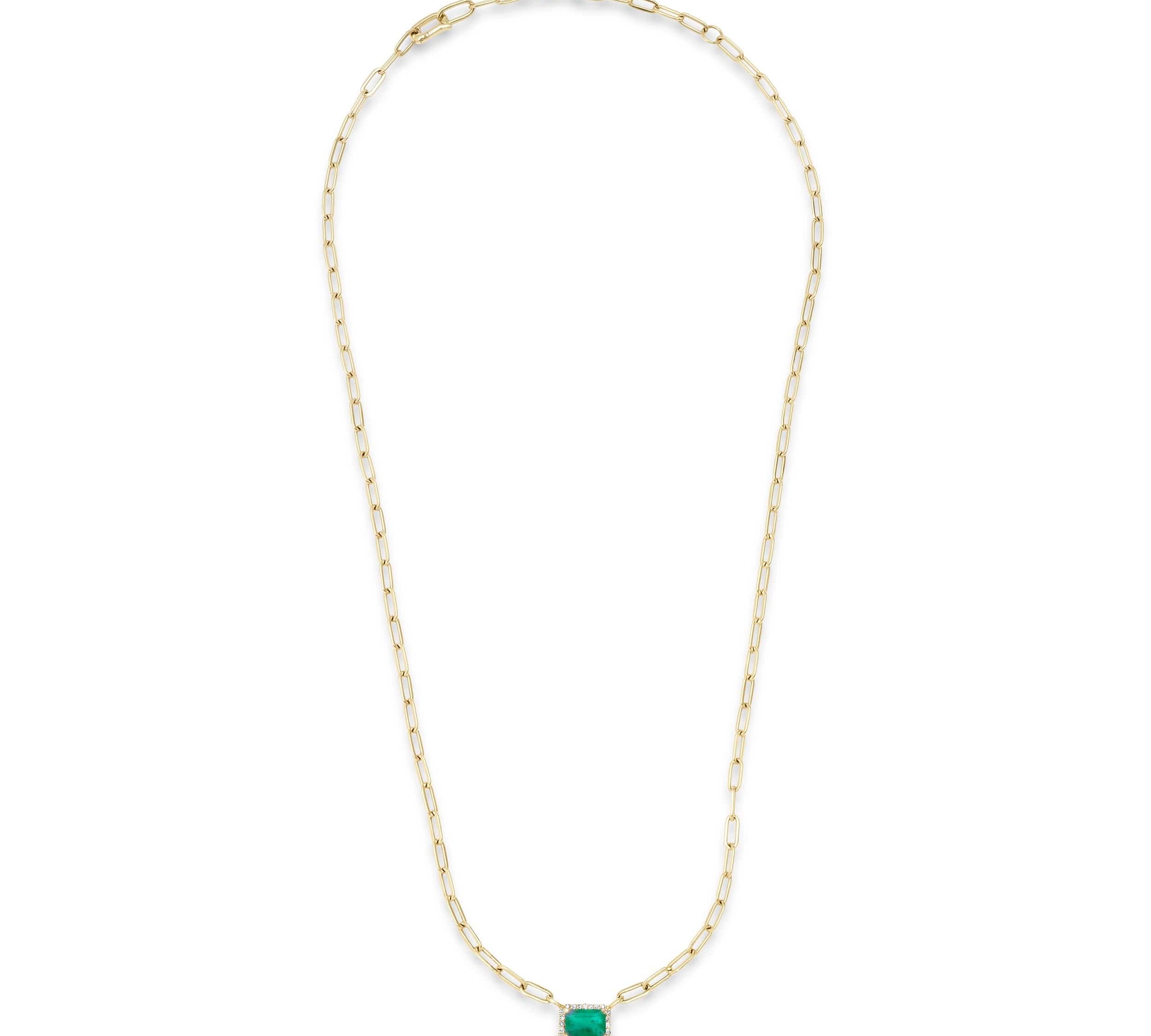 Necklace Emerald and Diamond Paper Clips Chain Necklace