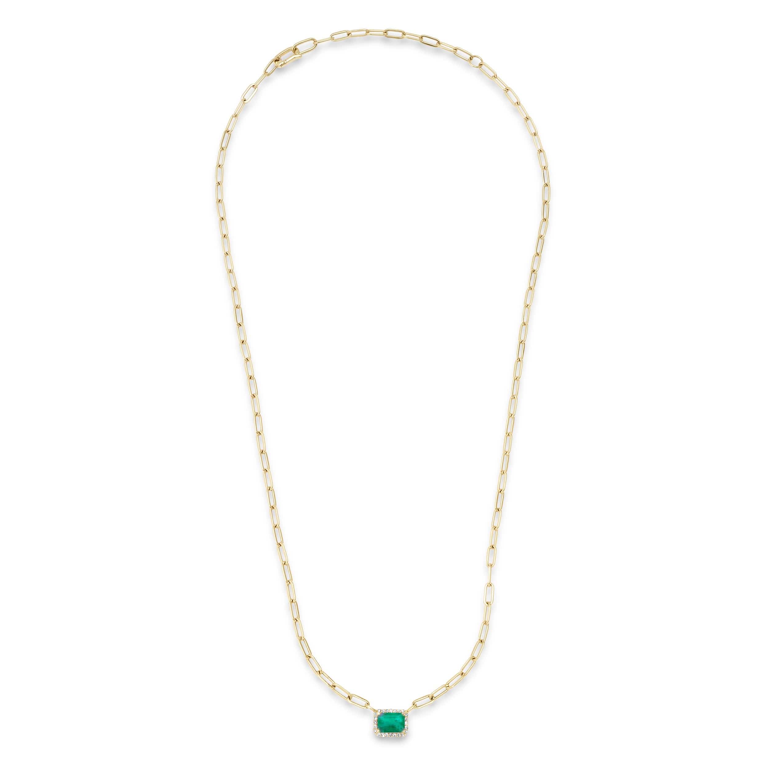 Necklace Emerald and Diamond Paper Clips Chain Necklace