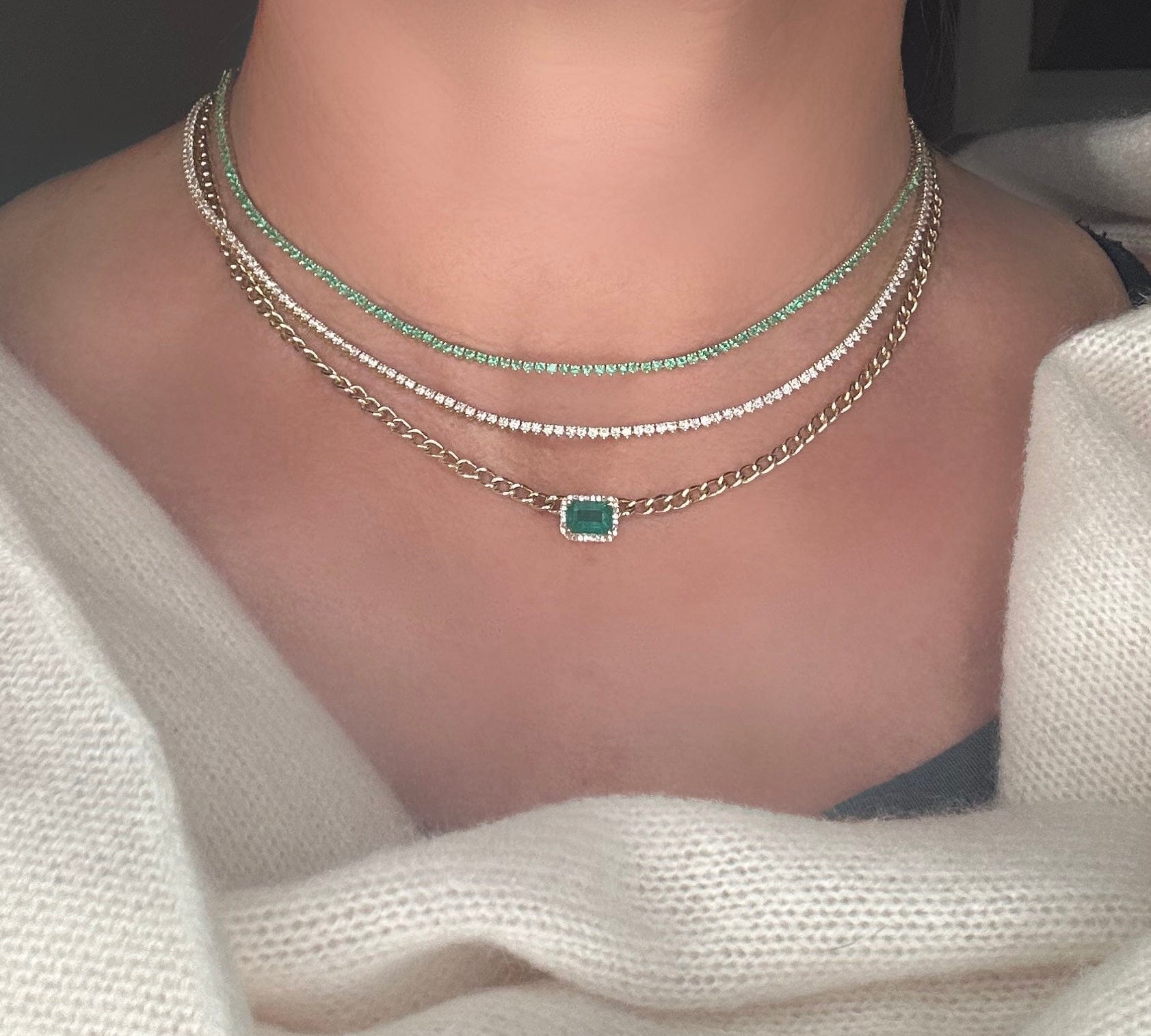 Necklace Emerald Tennis Necklace 3-Prong