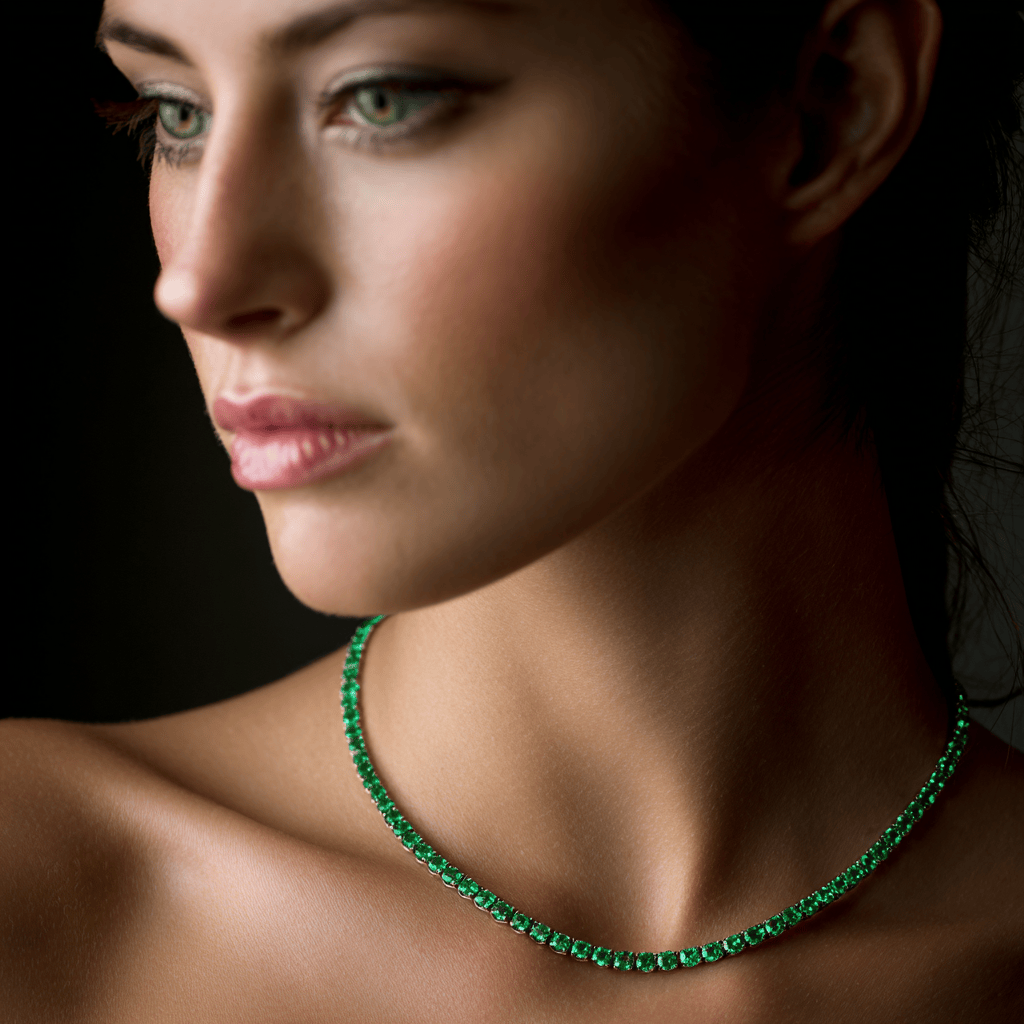 Necklace Emerald Tennis Necklace 4-Prong