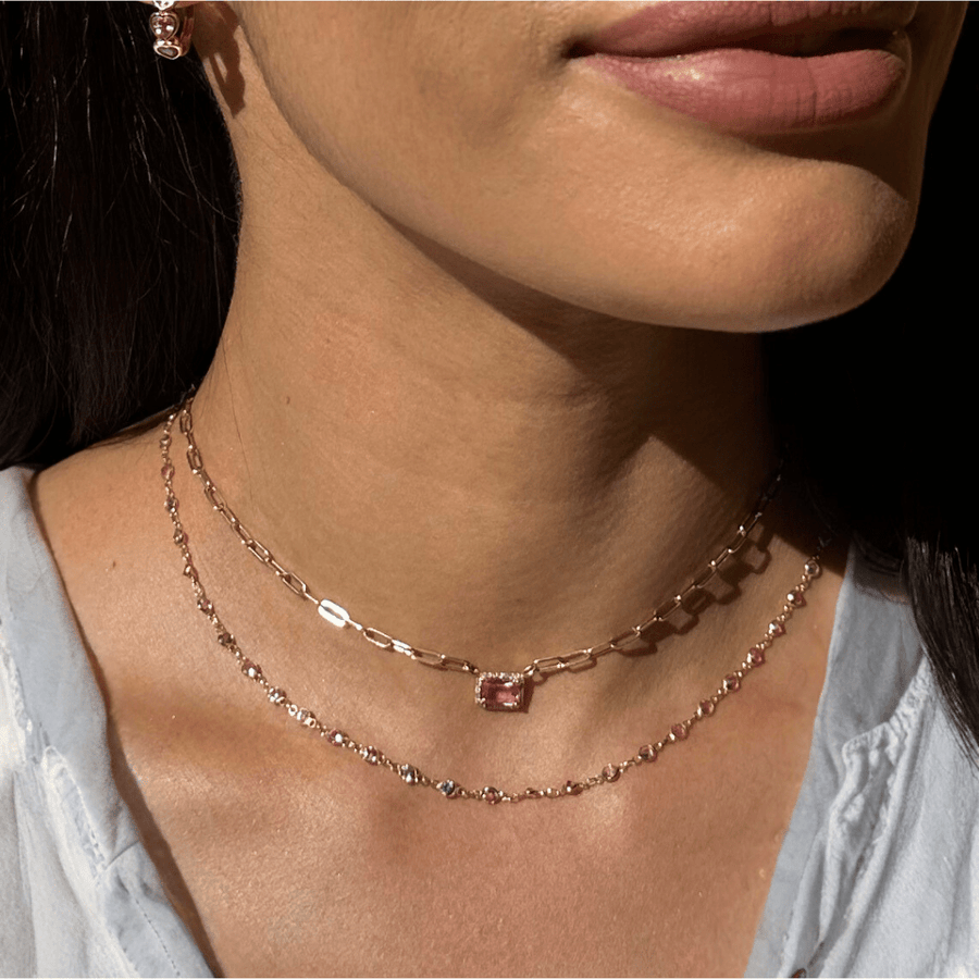 Necklace Pink Sapphire and Diamond Paper Clips Chain Necklace