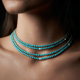 Necklace Turquoise and Diamond Tennis Necklace 4-Prong