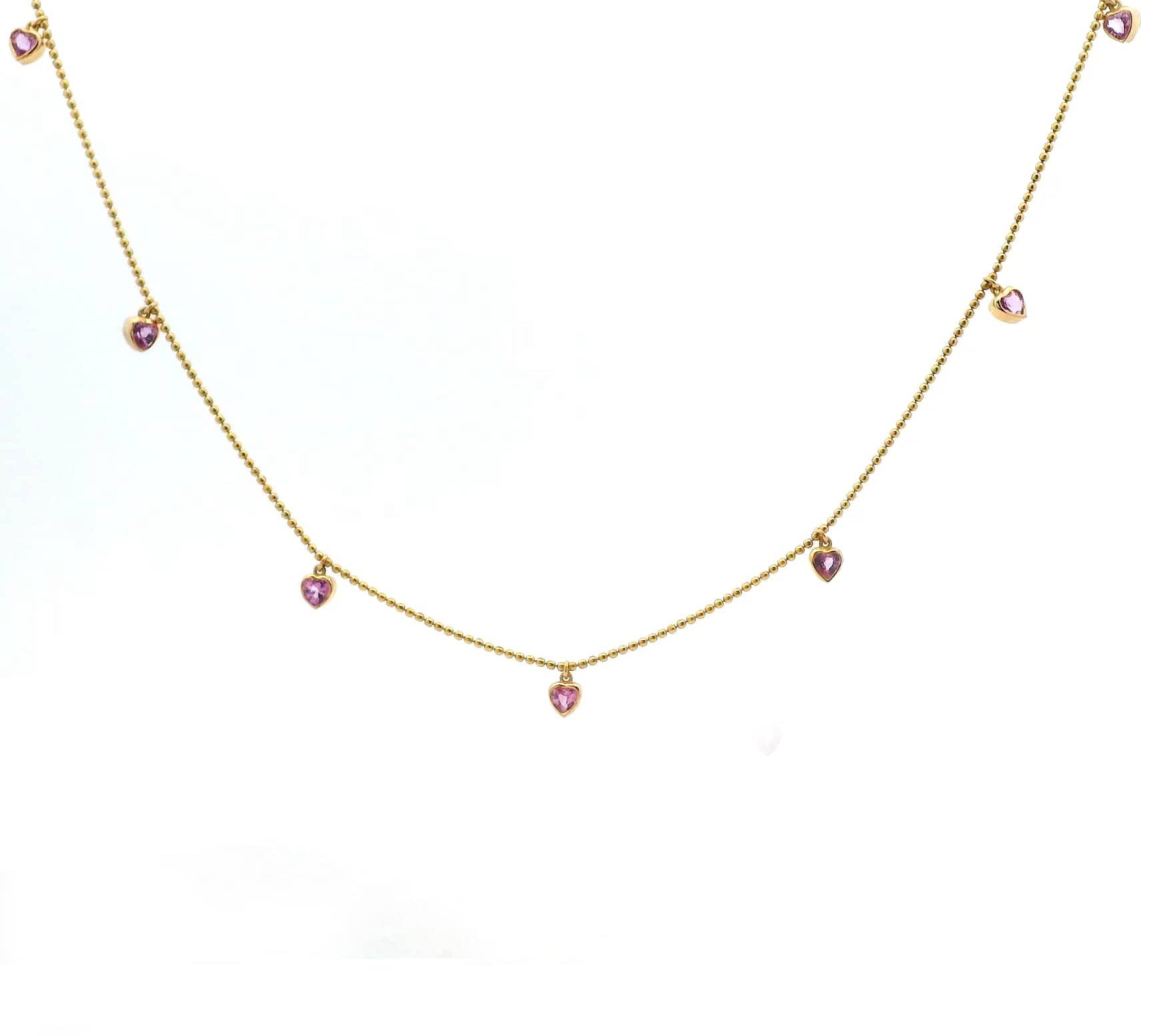 Necklace Yellow Gold / 14K 14 & 18K Gold Pink Sapphire Heart Bezel Necklace