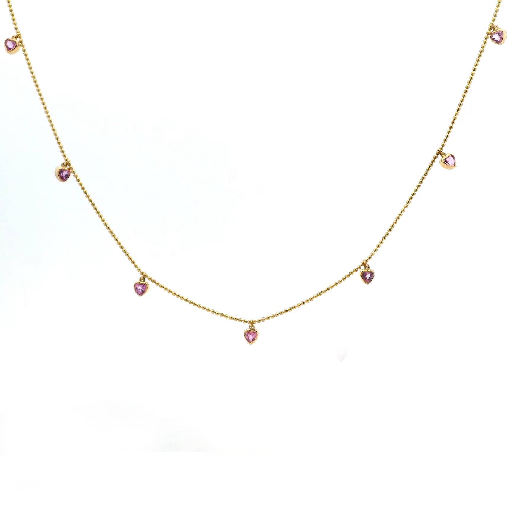 Necklace Yellow Gold / 14K 14 & 18K Gold Pink Sapphire Heart Bezel Necklace