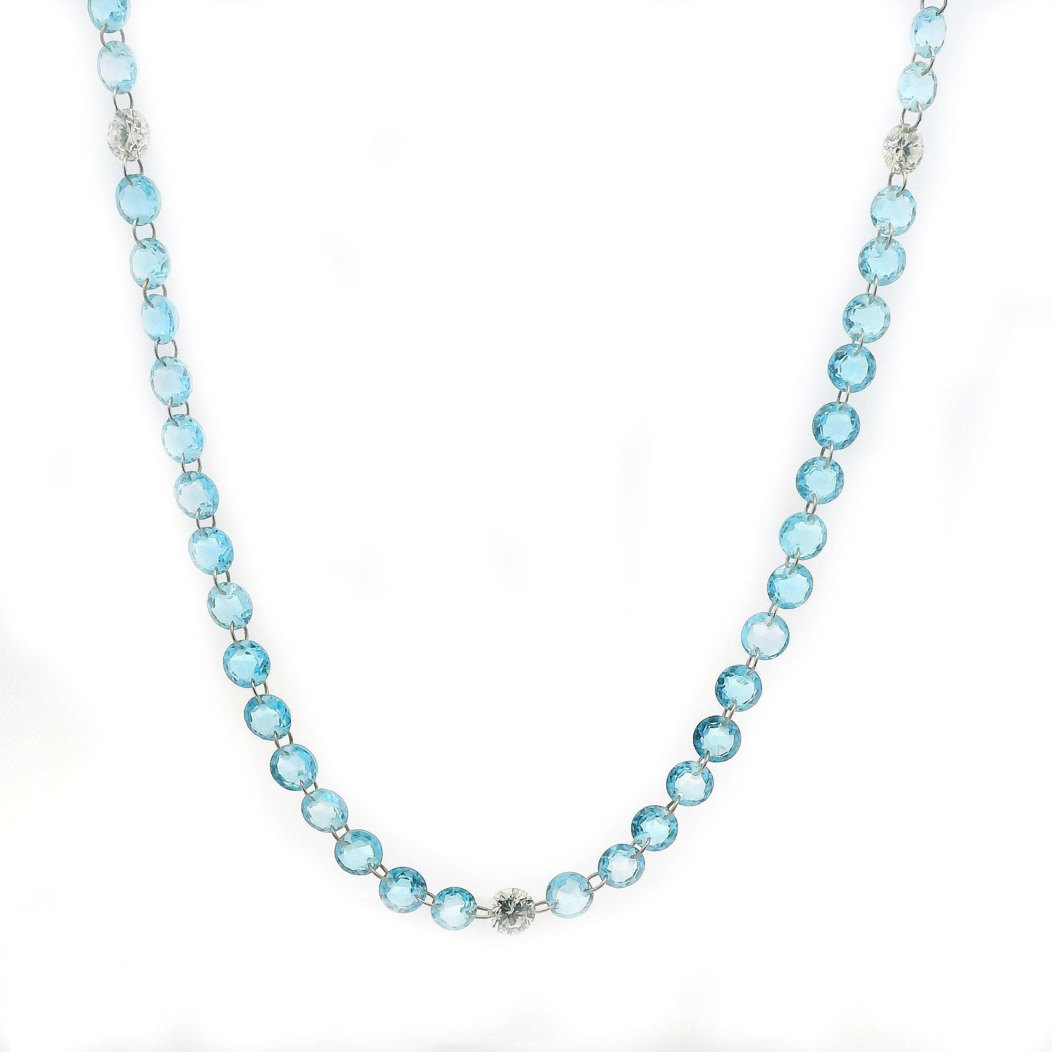 Necklace Yellow Gold / 18K 14K Gold Blue Topaz And Lab Grown Diamond Strand invisible Set Necklace, Continuous