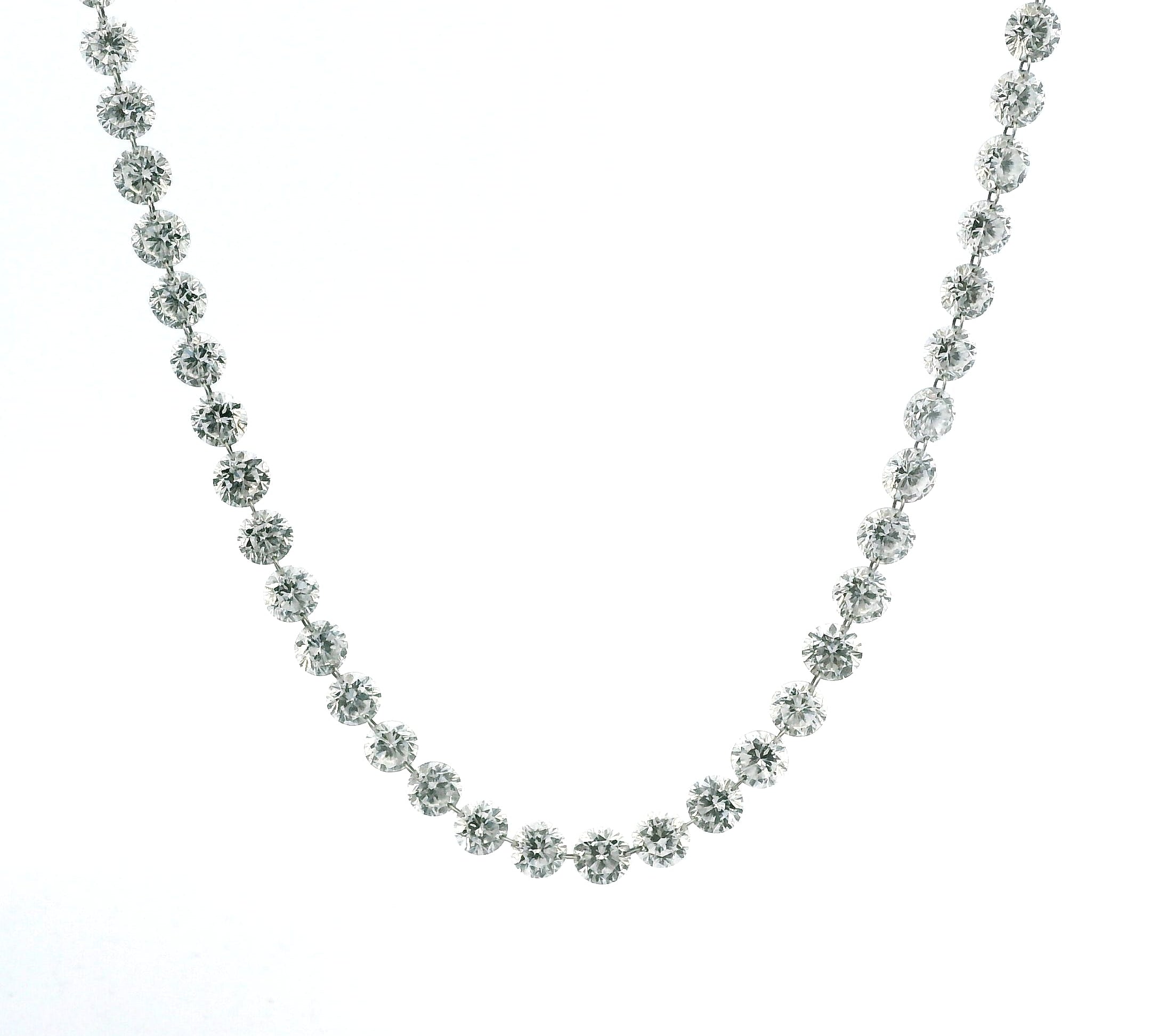 Necklace Yellow Gold / 18K 18K Gold Invisible Set Graduated Drilled Diamond Necklace, 20 cts, Continuous Lab Grown