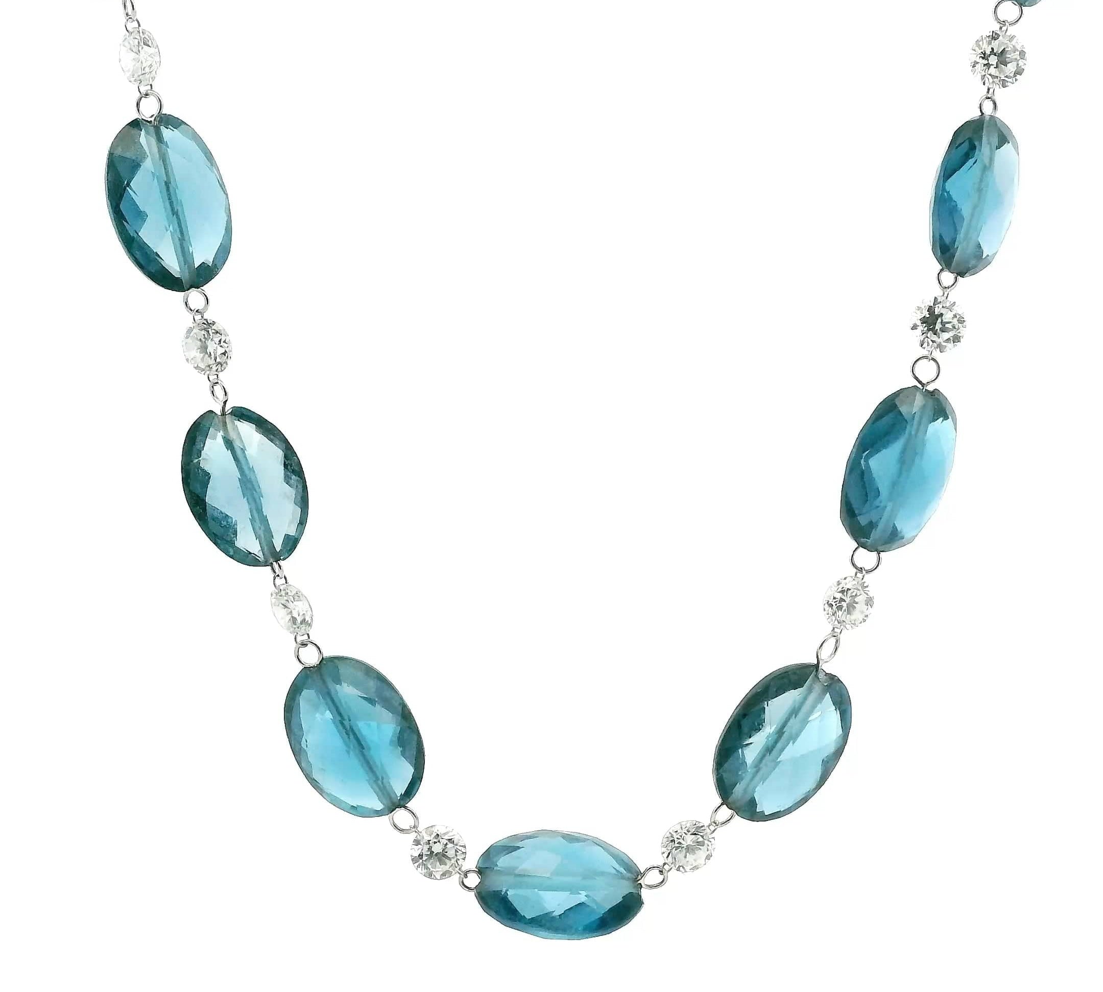 Necklace Yellow Gold / 18K 18K Gold London Blue Topaz And Natural Diamond Beaded invisible Set Drilled Necklace