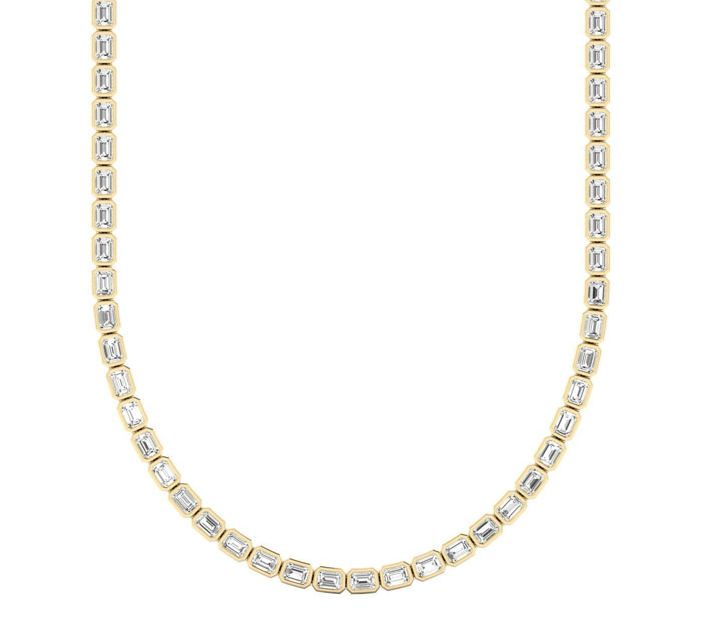 Necklaces 14K & 18K Gold Bezel Set East West Emerald Cut Diamond Necklace, Lab Grown