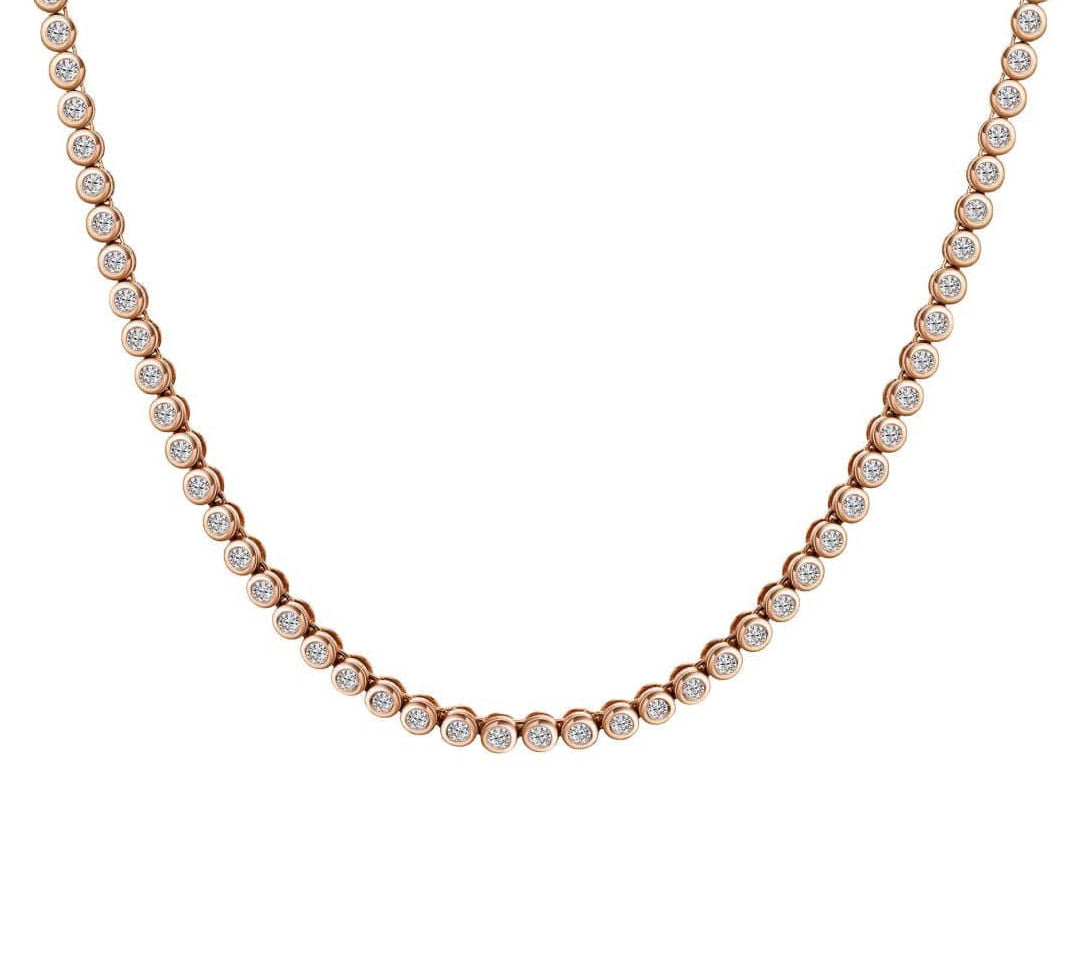 Necklaces 14K & 18K Gold Bezel Set Round Brilliant Diamond Necklace, Lab Grown, 7-7.5 Carats