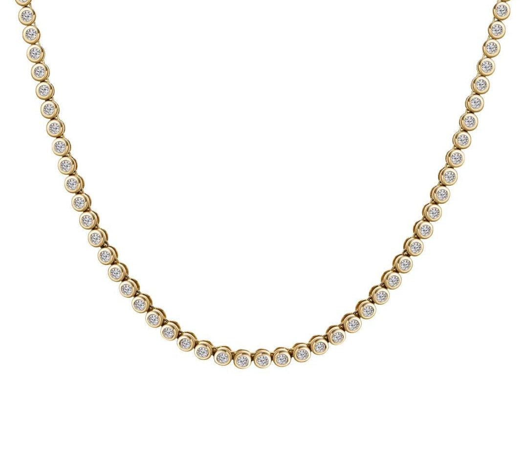 Necklaces 14K & 18K Gold Bezel Set Round Brilliant Diamond Necklace, Lab Grown, 7-7.5 Carats