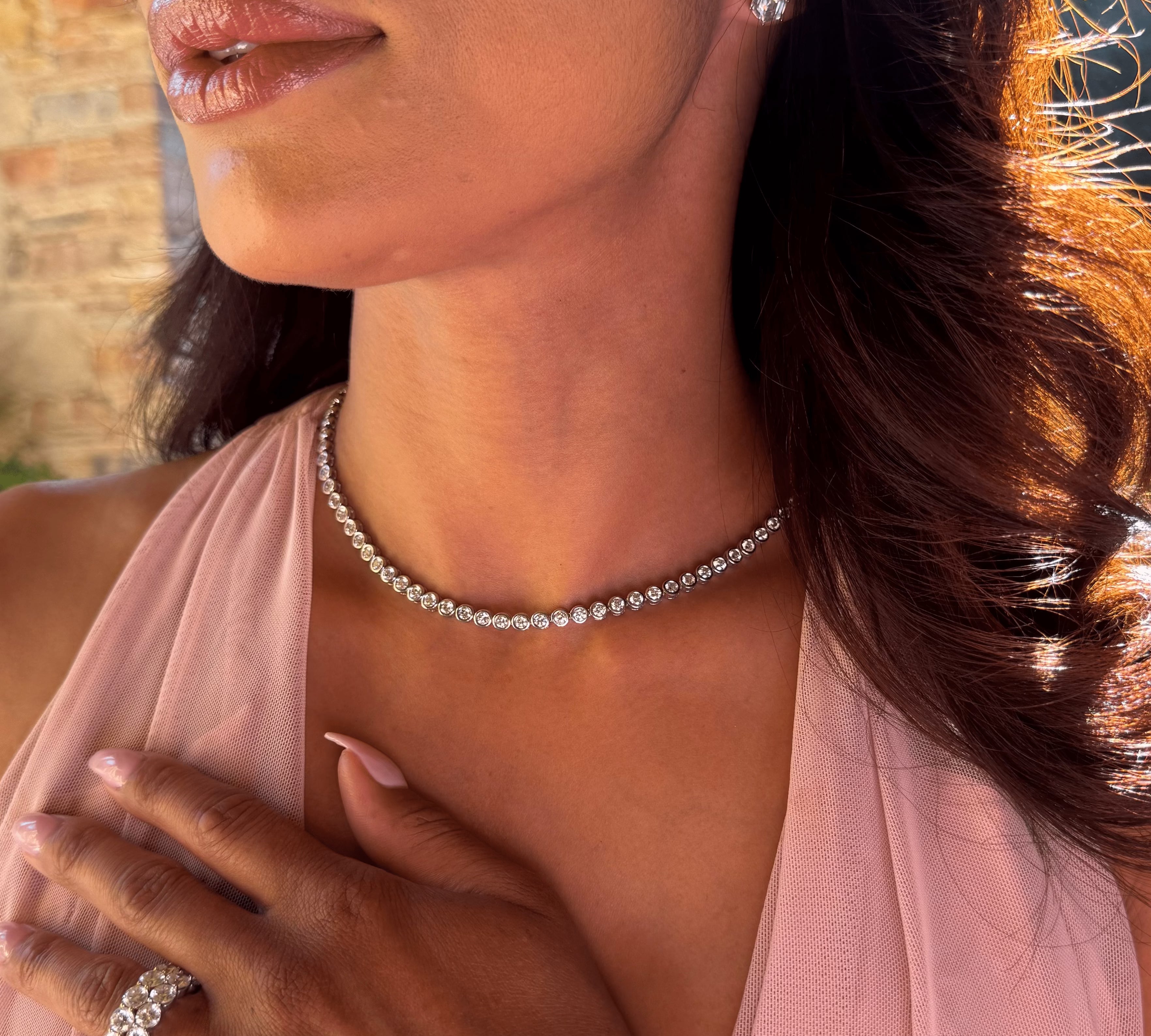 Necklaces 14K & 18K Gold Bezel Set Round Brilliant Diamond Necklace, Lab Grown, 7-7.5 Carats