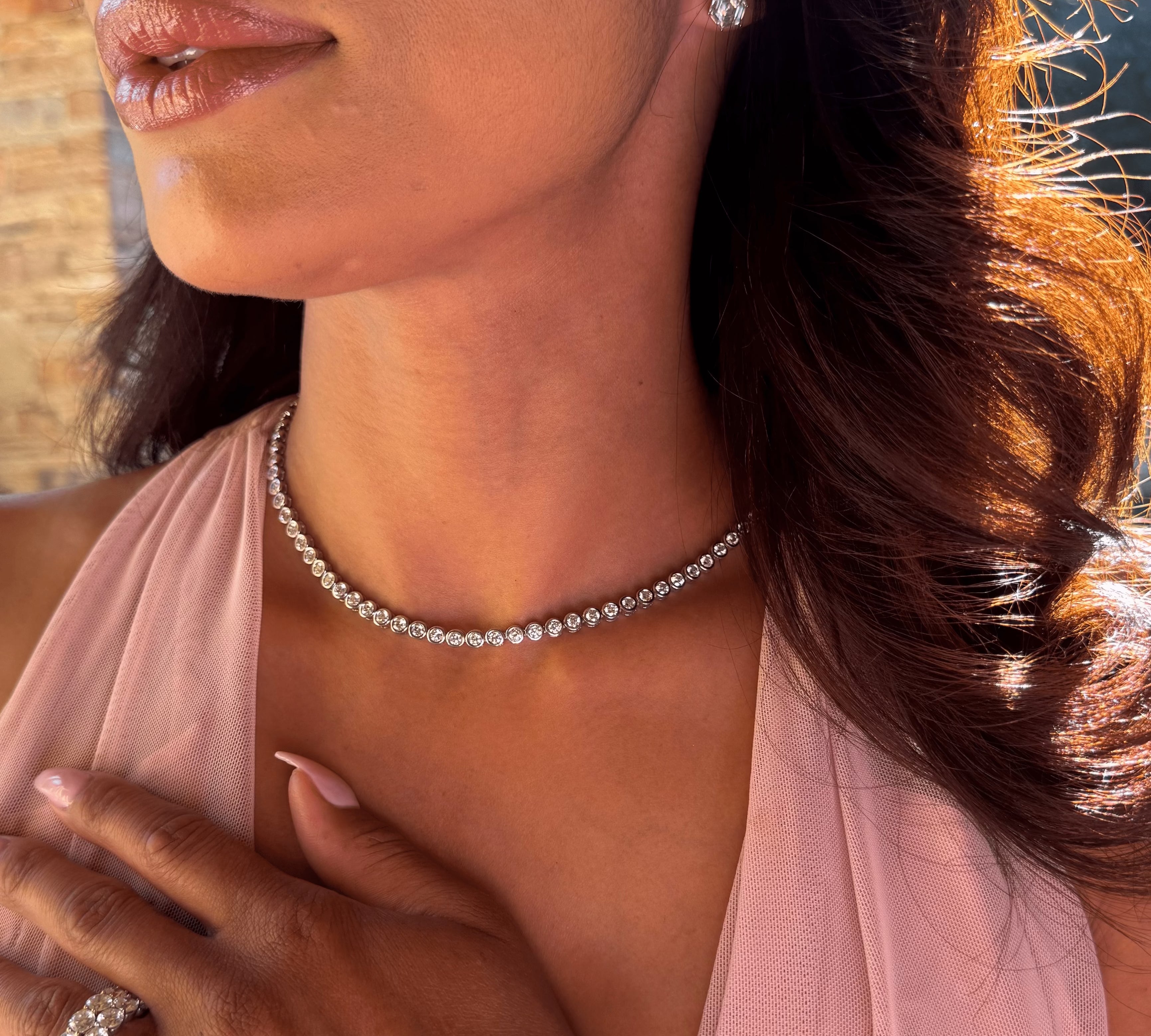 Necklaces 14K & 18K Gold Bezel Set Round Brilliant Diamond Necklace, Lab Grown, 9.8-10.5 carats