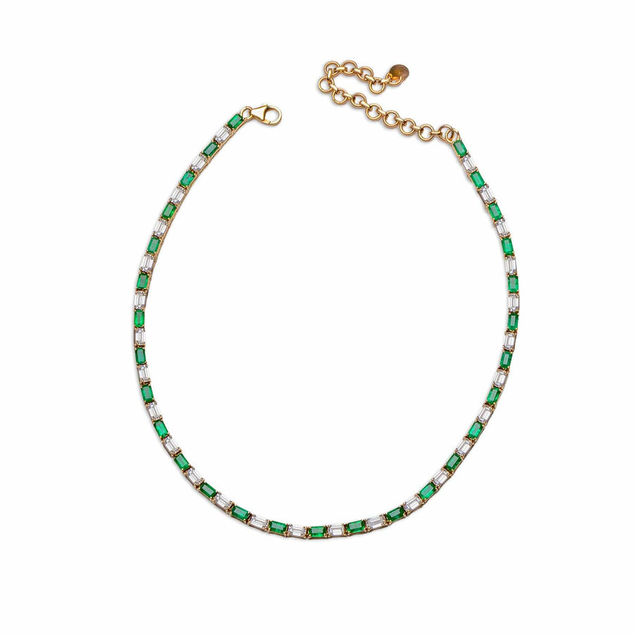 Necklaces 14K & 18K Gold East West Alternating Emerald & Diamond  Necklace