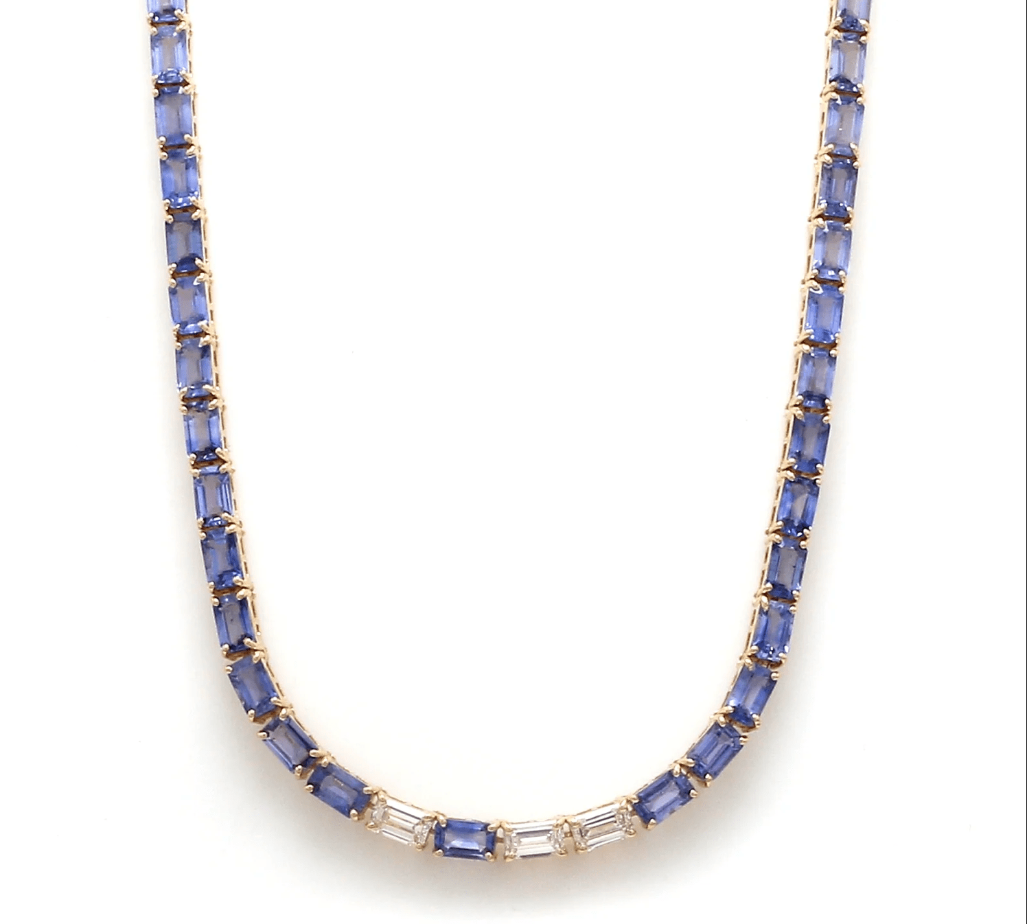 Necklaces 14K & 18K Gold East West Blue Sapphire & Diamond Necklace