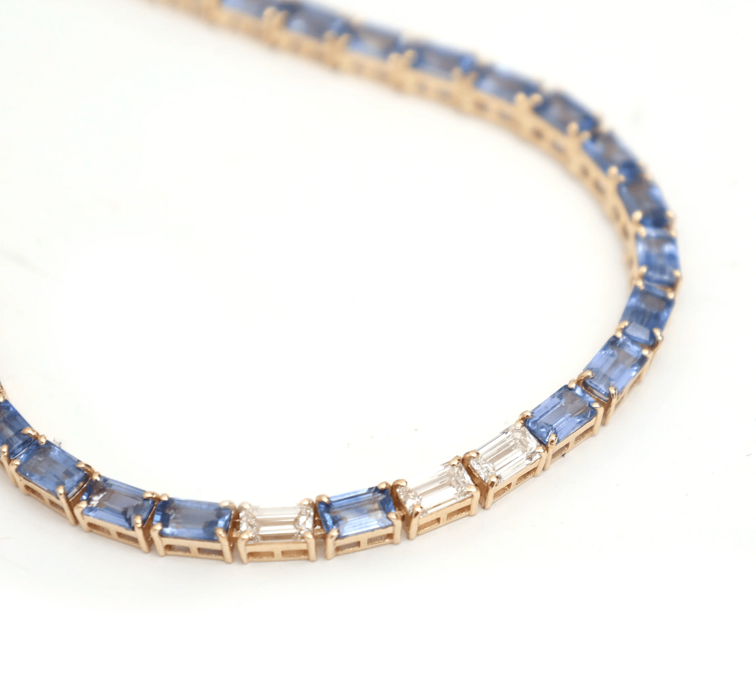 Necklaces 14K & 18K Gold East West Blue Sapphire & Diamond Necklace