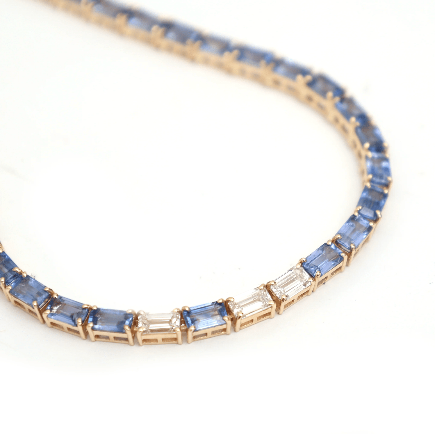 Necklaces 14K & 18K Gold East West Blue Sapphire & Diamond Necklace