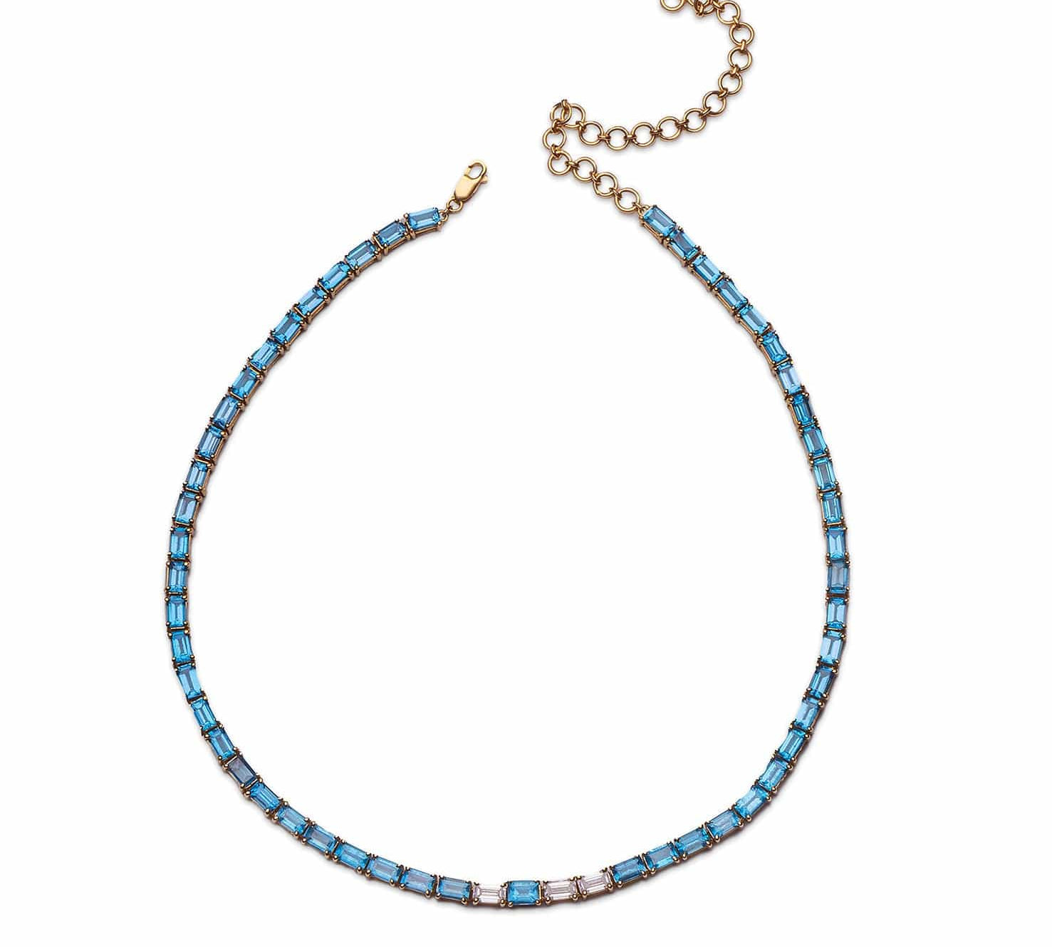 Necklaces 14K & 18K Gold East West Blue Topaz & Diamond Necklace