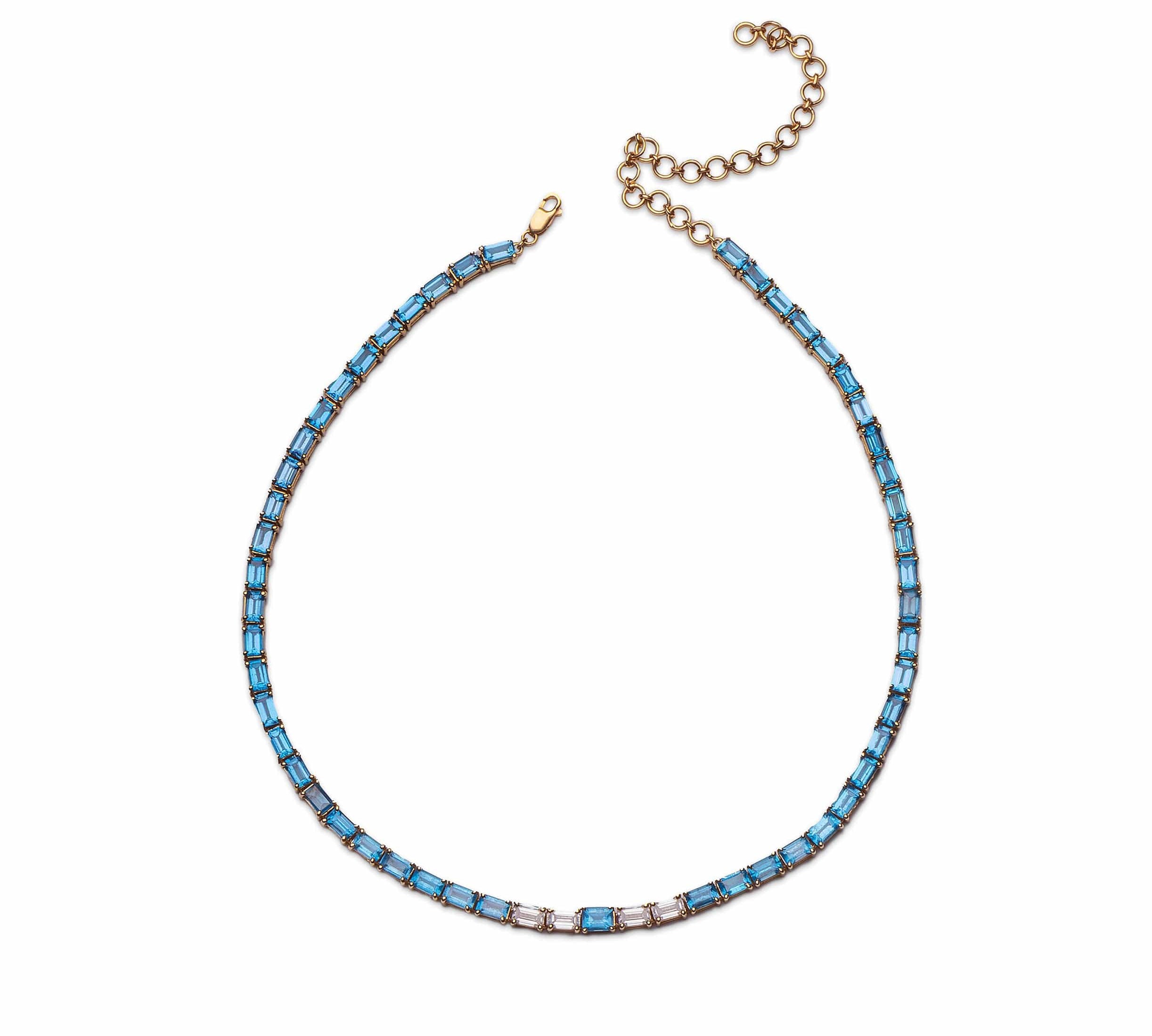 Necklaces 14K & 18K Gold East West Blue Topaz & Diamond Necklace