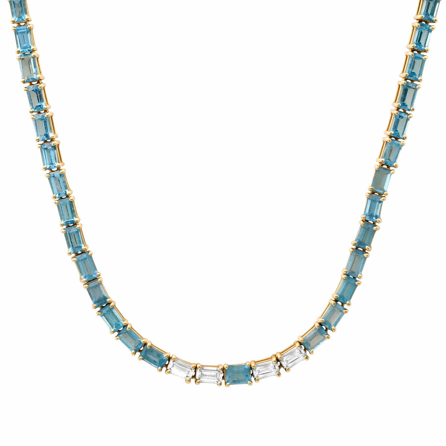 Necklaces 14K & 18K Gold East West Blue Topaz & Diamond Necklace & Bracelet
