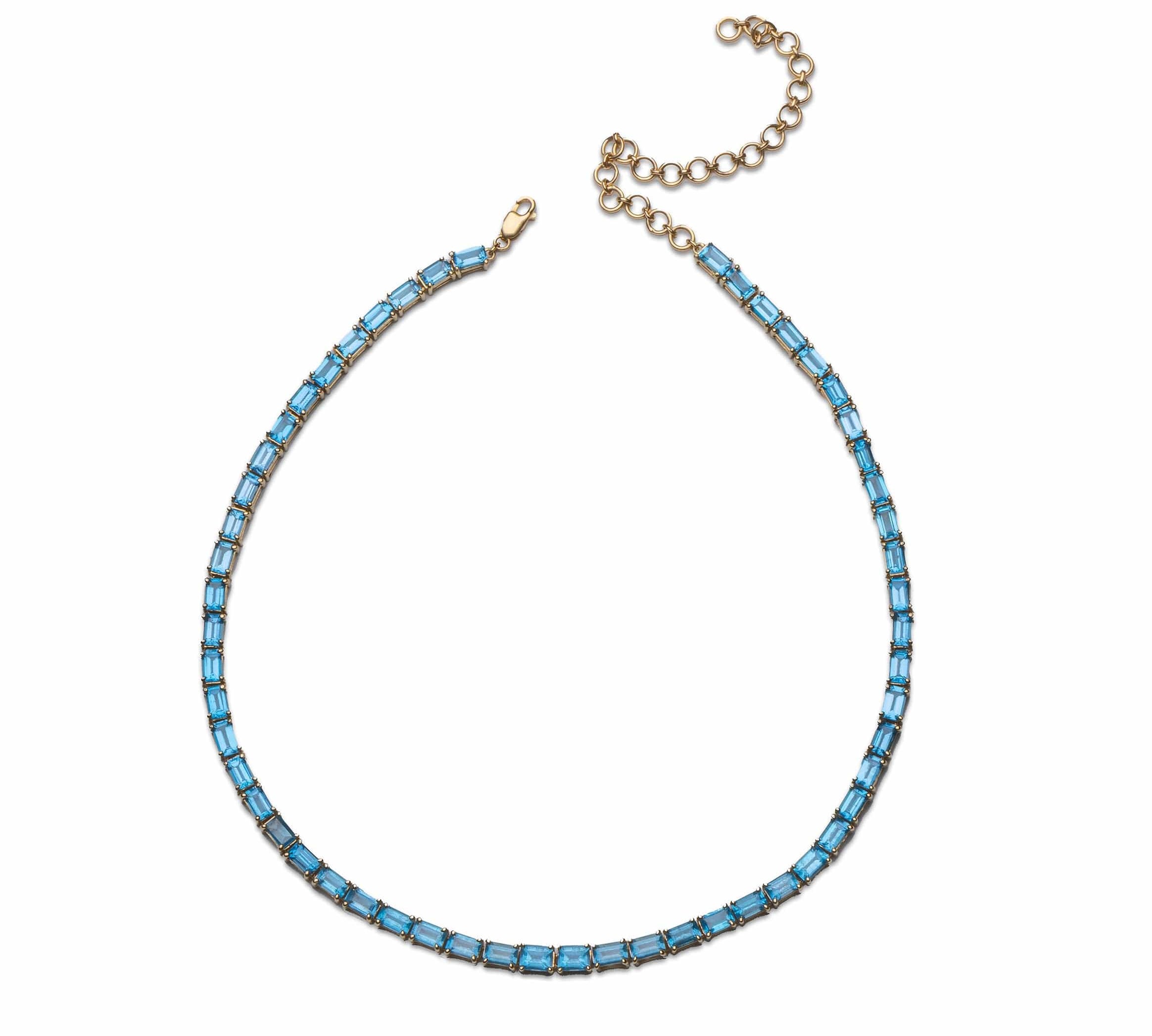 Necklaces 14K & 18K Gold East West Blue Topaz Necklace