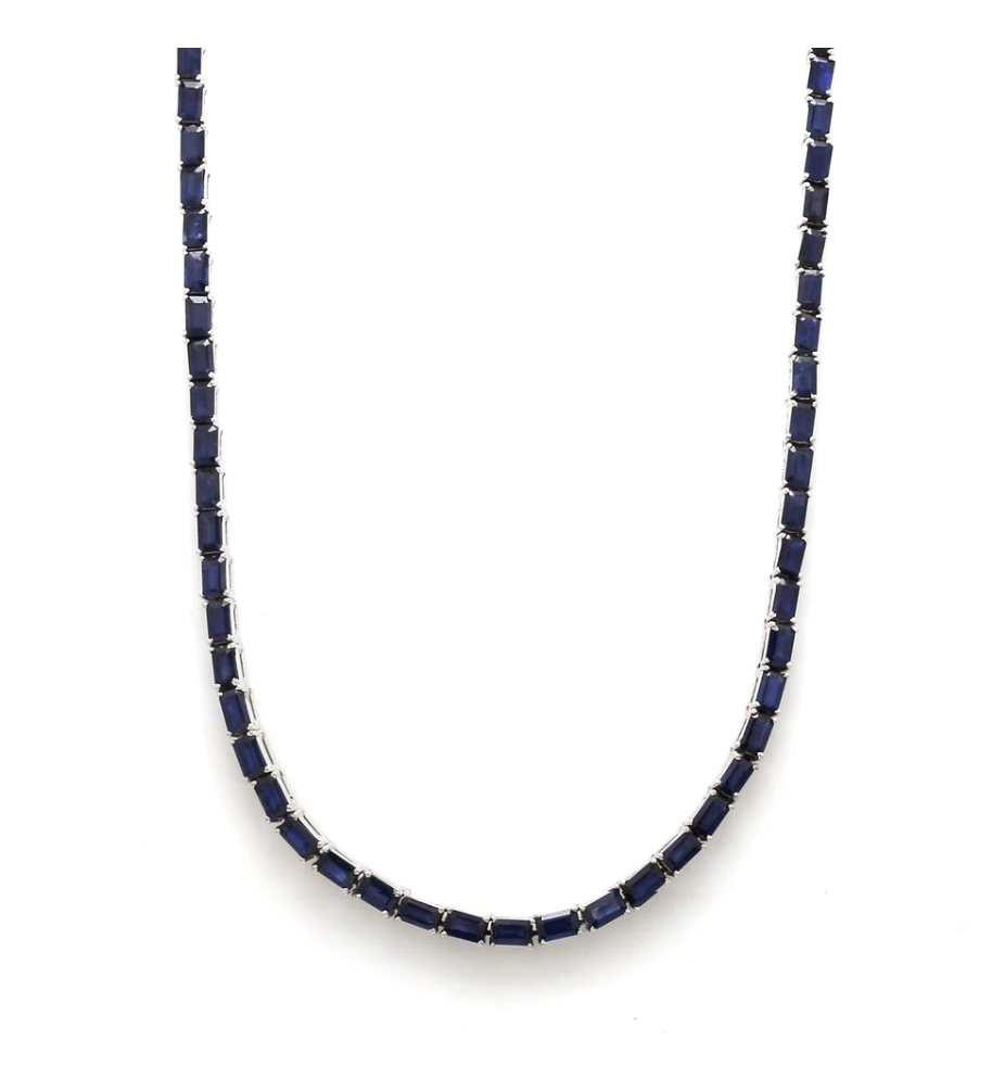 Necklaces 14K & 18K Gold East West Emerald Cut Blue Sapphire Necklace