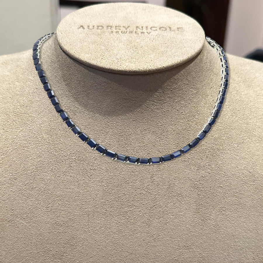 Necklaces 14K & 18K Gold East West Emerald Cut Blue Sapphire Necklace