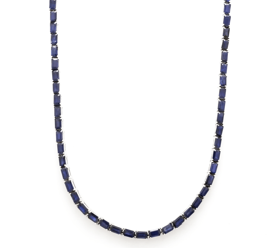 Necklaces 14K & 18K Gold East West Emerald Cut Blue Sapphire Necklace