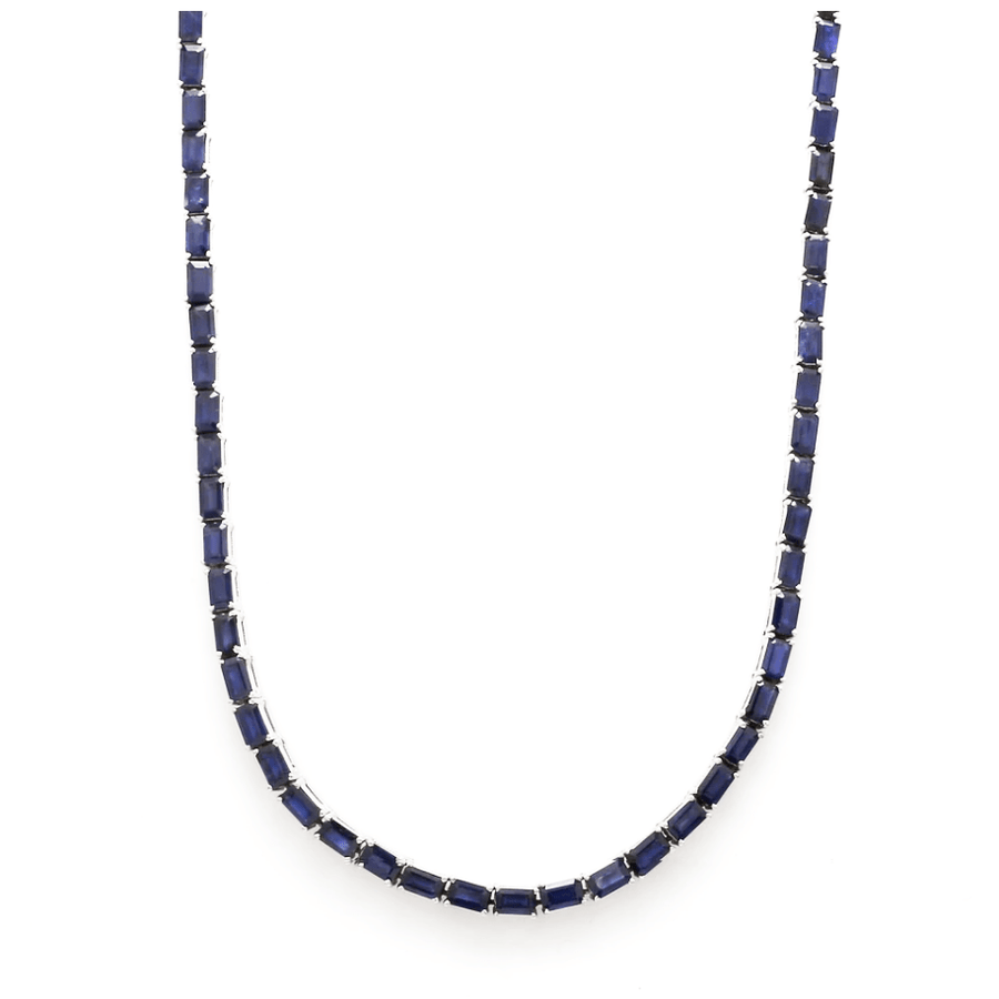 Necklaces 14K & 18K Gold East West Emerald Cut Blue Sapphire Necklace