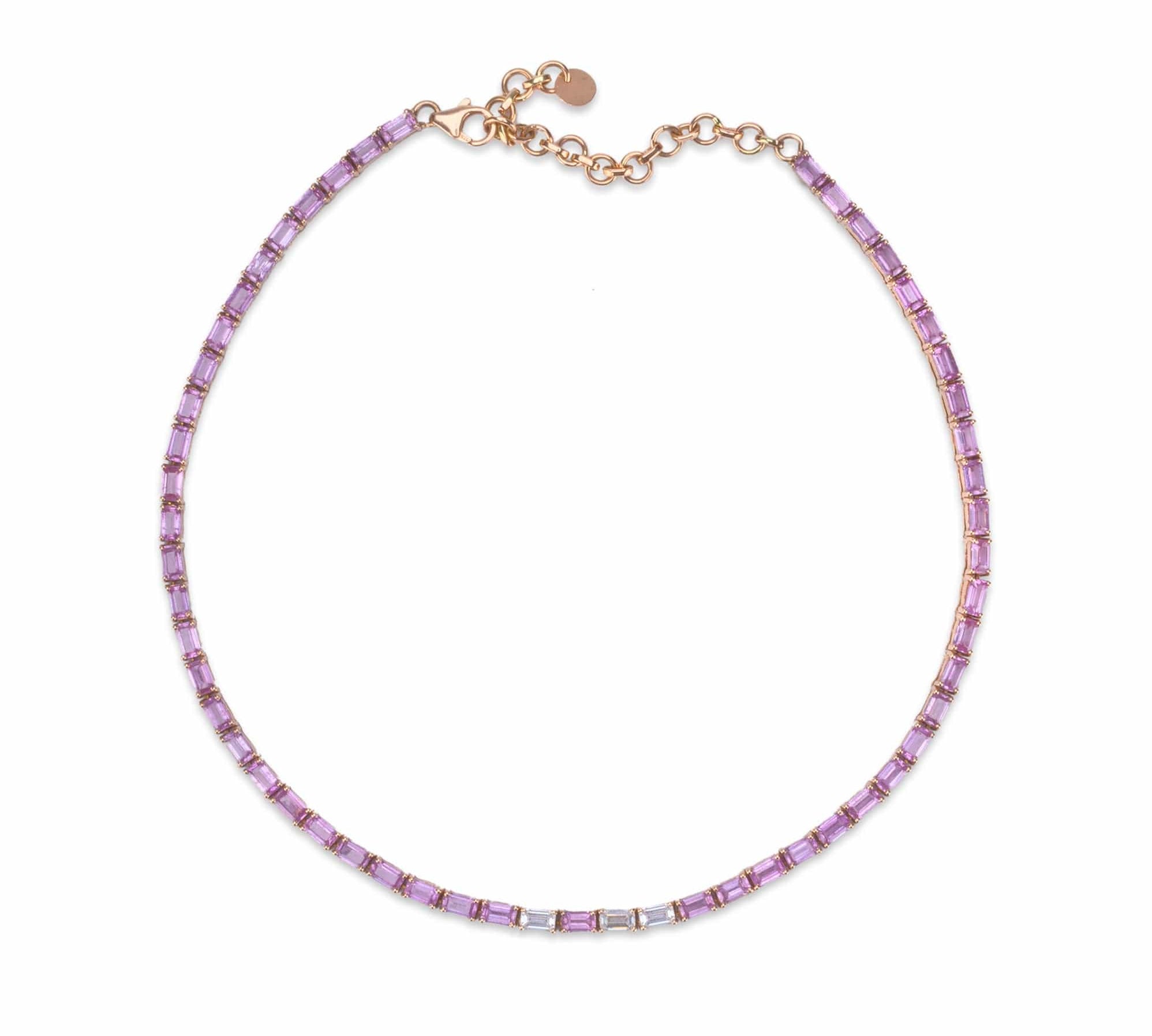Necklaces 14K & 18K Gold East West Emerald Cut Pink Sapphire & Diamond Necklace