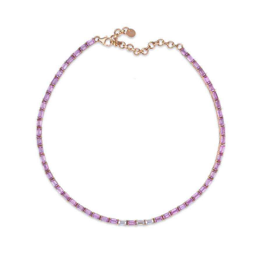 Necklaces 14K & 18K Gold East West Emerald Cut Pink Sapphire & Diamond Necklace