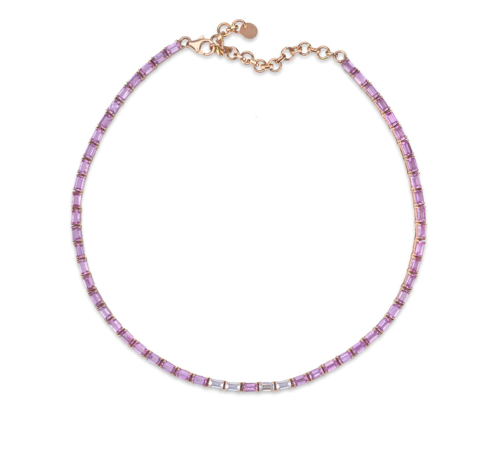 Necklaces 14K & 18K Gold East West Emerald Cut Pink Sapphire & Diamond Necklace