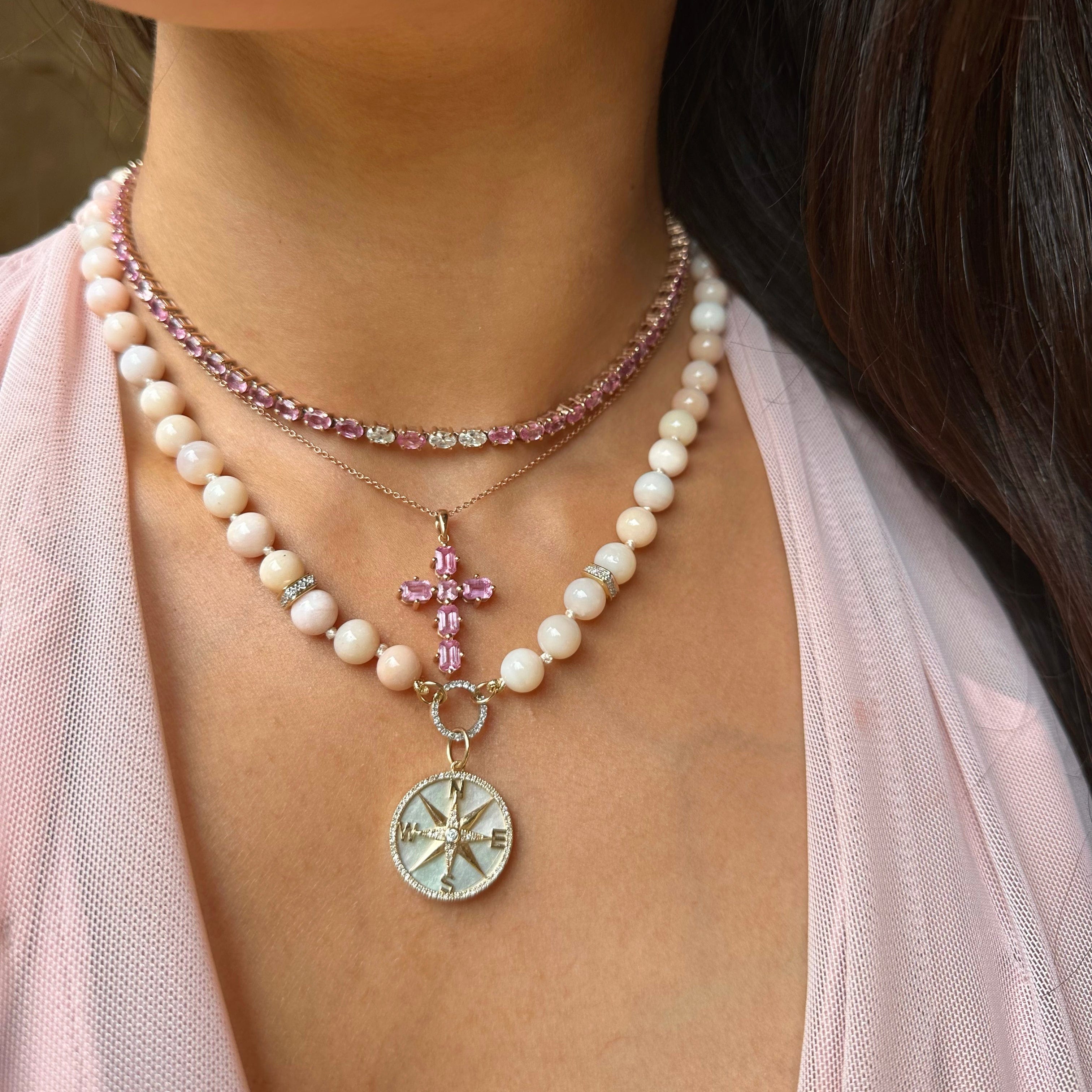 Necklaces 14K & 18K Gold East West Emerald Cut Pink Sapphire & Diamond Necklace & Bracelet