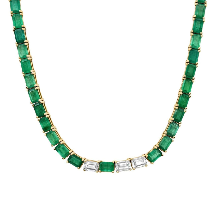 Necklaces 14K & 18K Gold East West Emerald & Diamond  Necklace