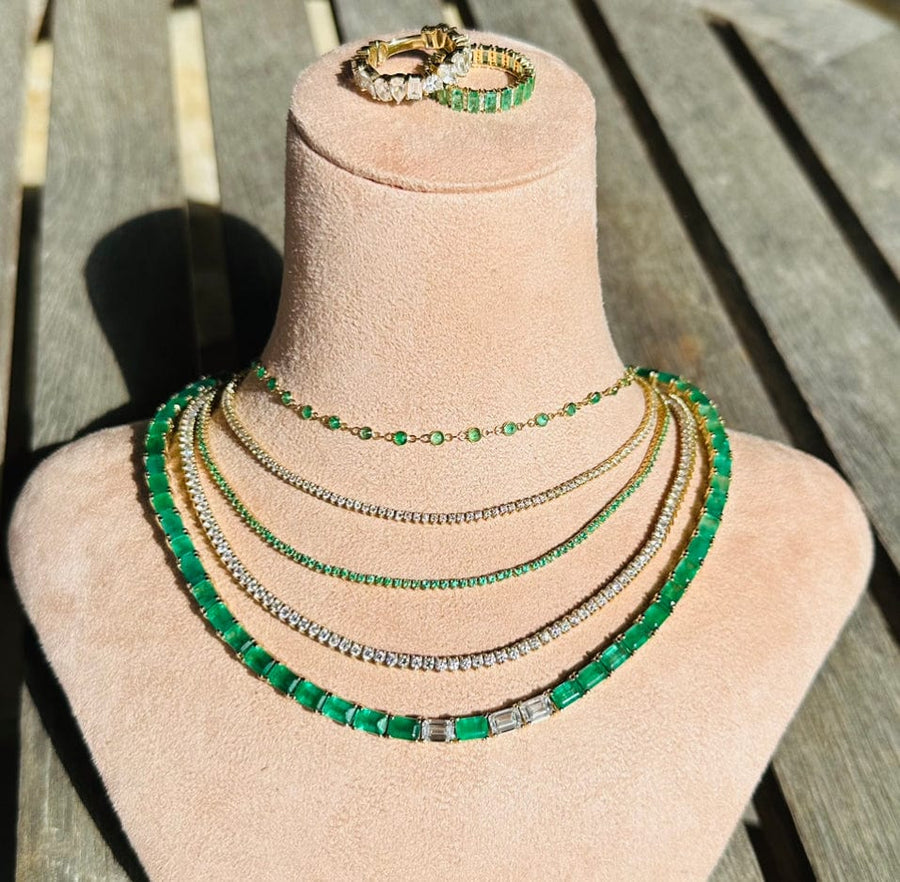 Necklaces 14K & 18K Gold East West Emerald & Diamond Necklace