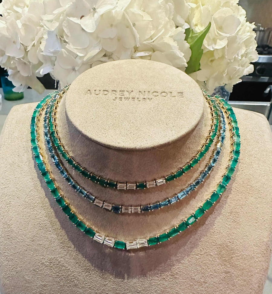 Necklaces 14K & 18K Gold East West Emerald & Diamond Necklace, Large