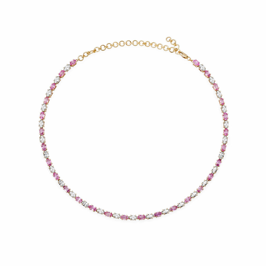 Necklaces 14K & 18K Gold East West Oval Alternating Pink Sapphire & Diamond Necklace