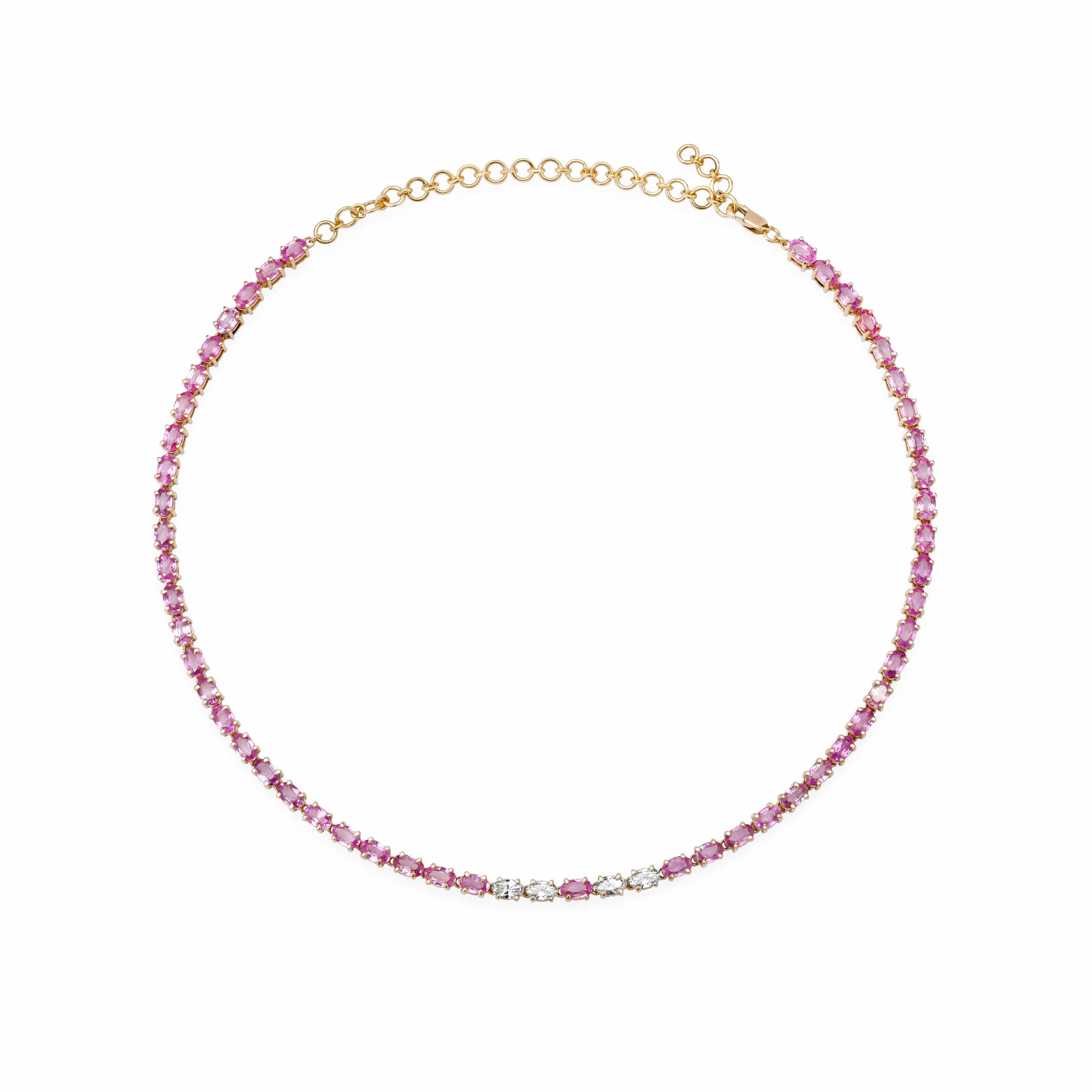 Necklaces 14K & 18K Gold East West Oval Cut Pink Sapphire & Diamond Necklace