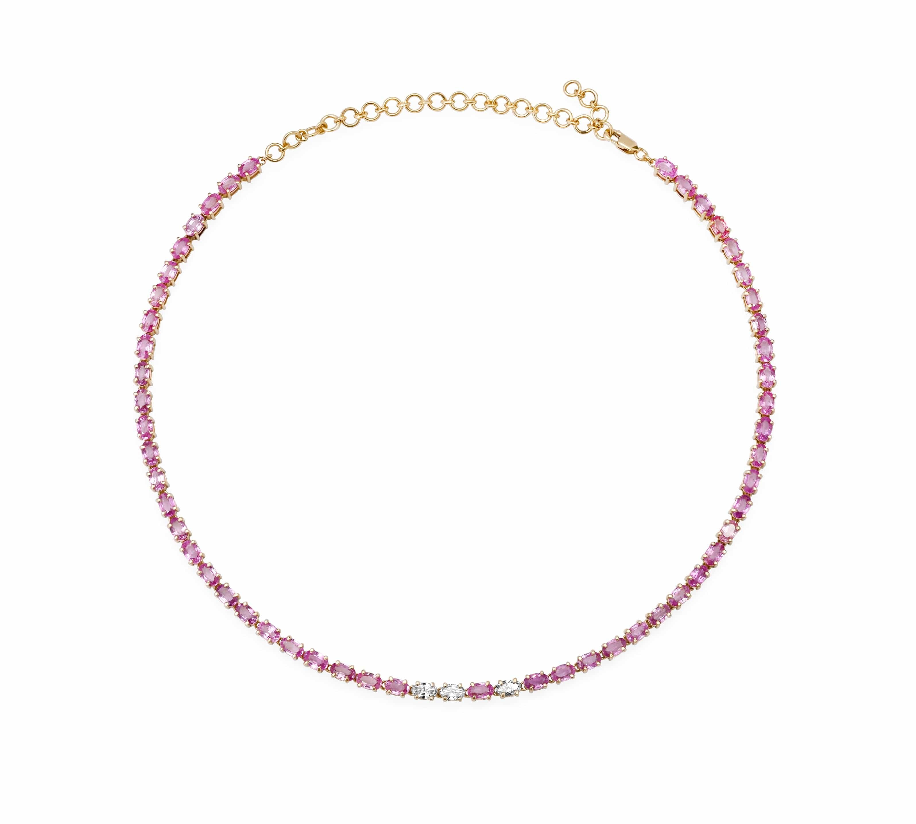 Necklaces 14K & 18K Gold East West Oval Cut Pink Sapphire & Diamond Necklace