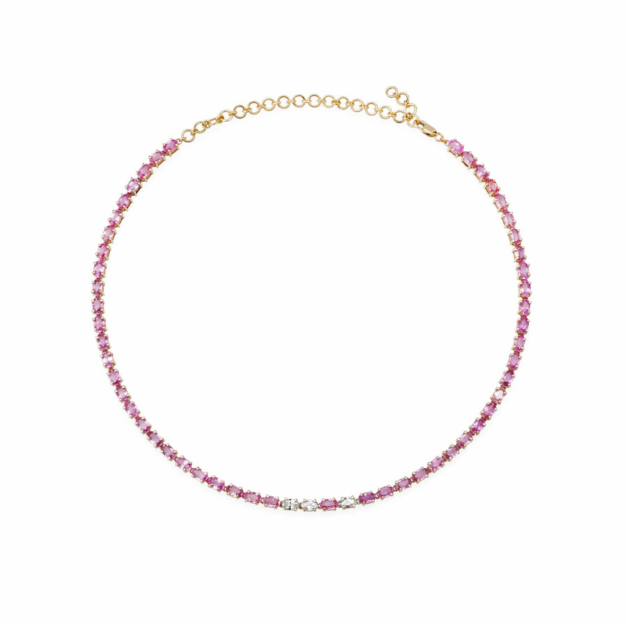 Necklaces 14K & 18K Gold East West Oval Cut Pink Sapphire & Diamond Necklace