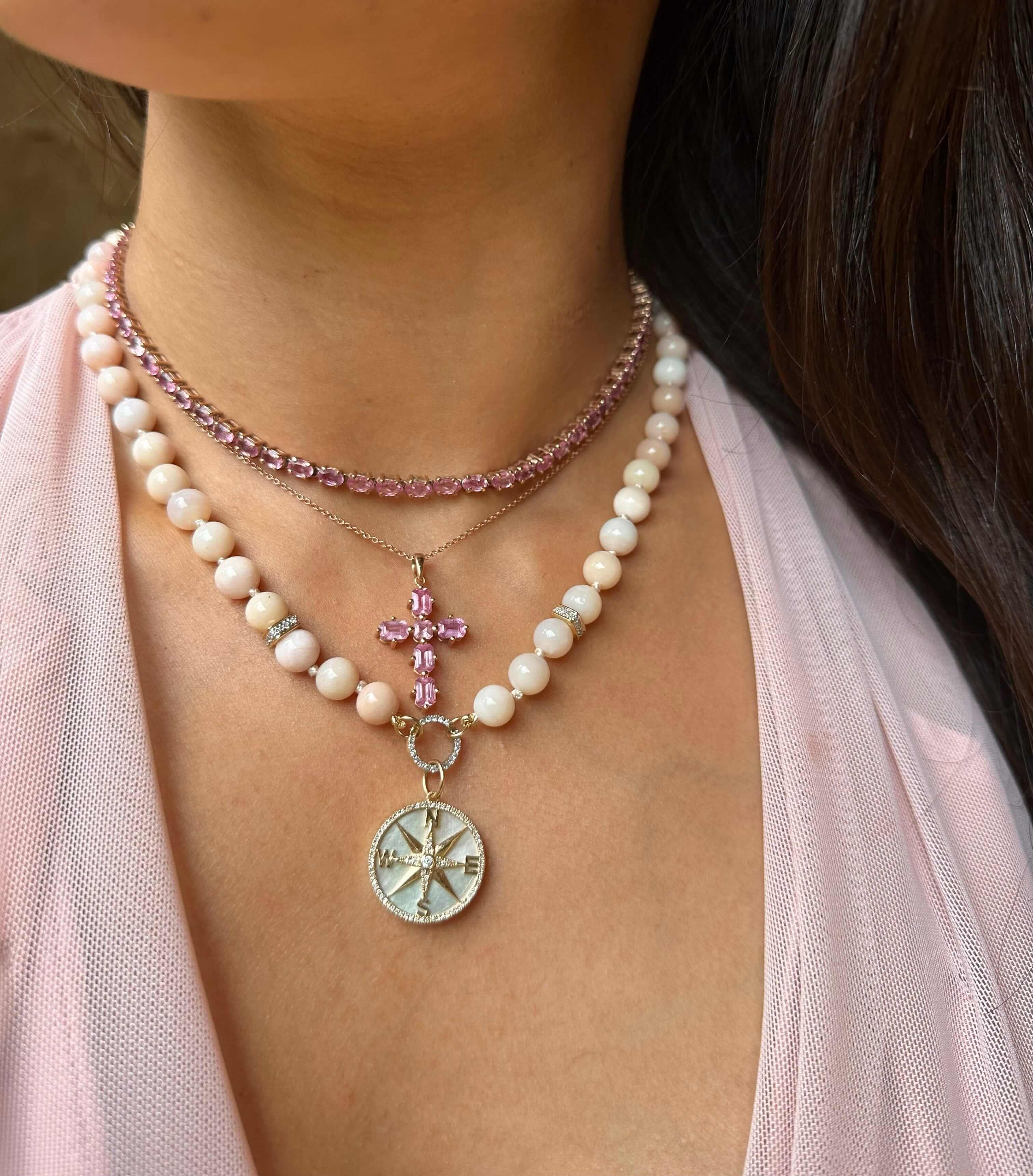 Necklaces 14K & 18K Gold East West Oval Pink Sapphire Necklace & Bracelet