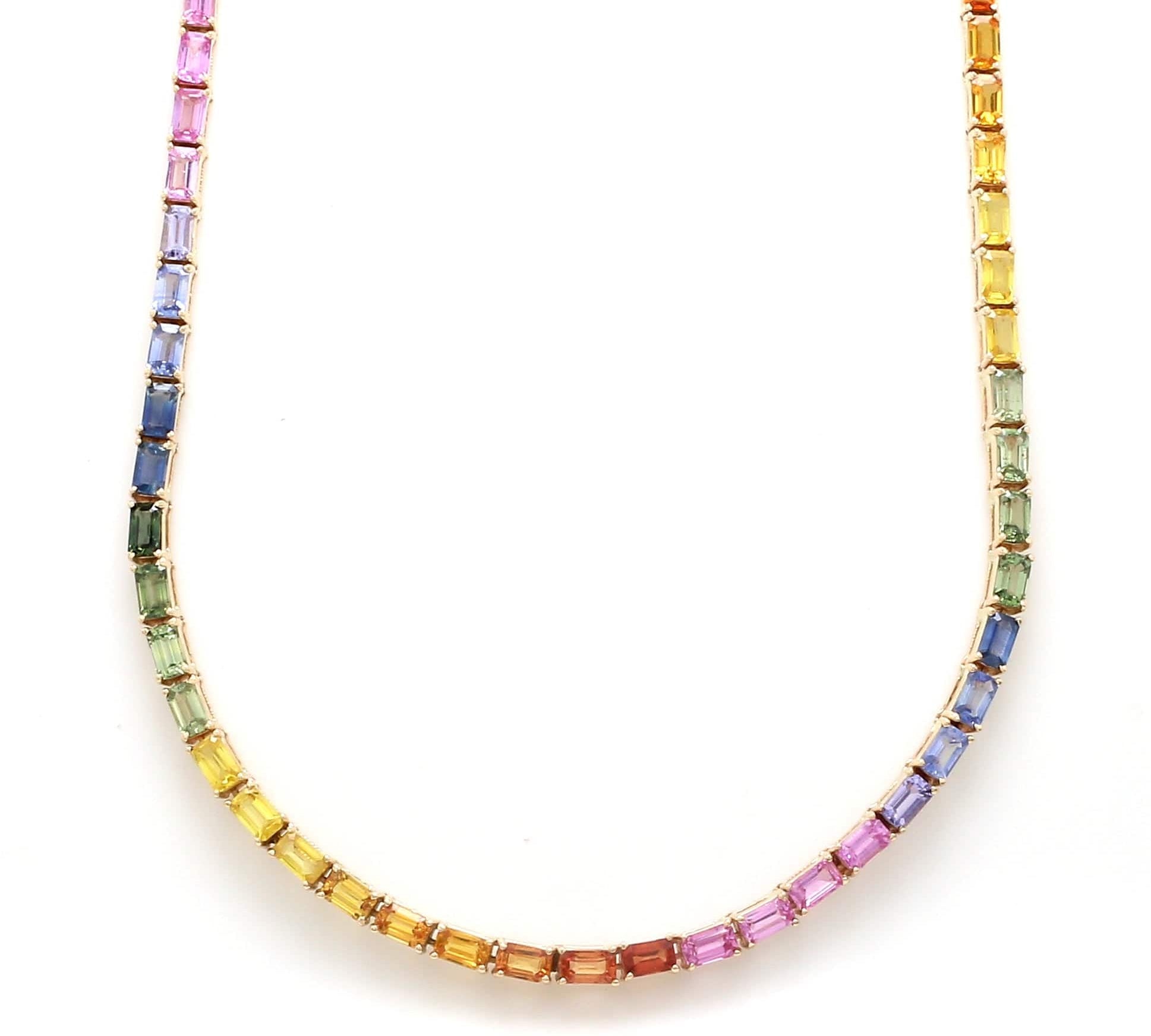Necklaces 14K & 18K Gold East West Rainbow Sapphire Necklace