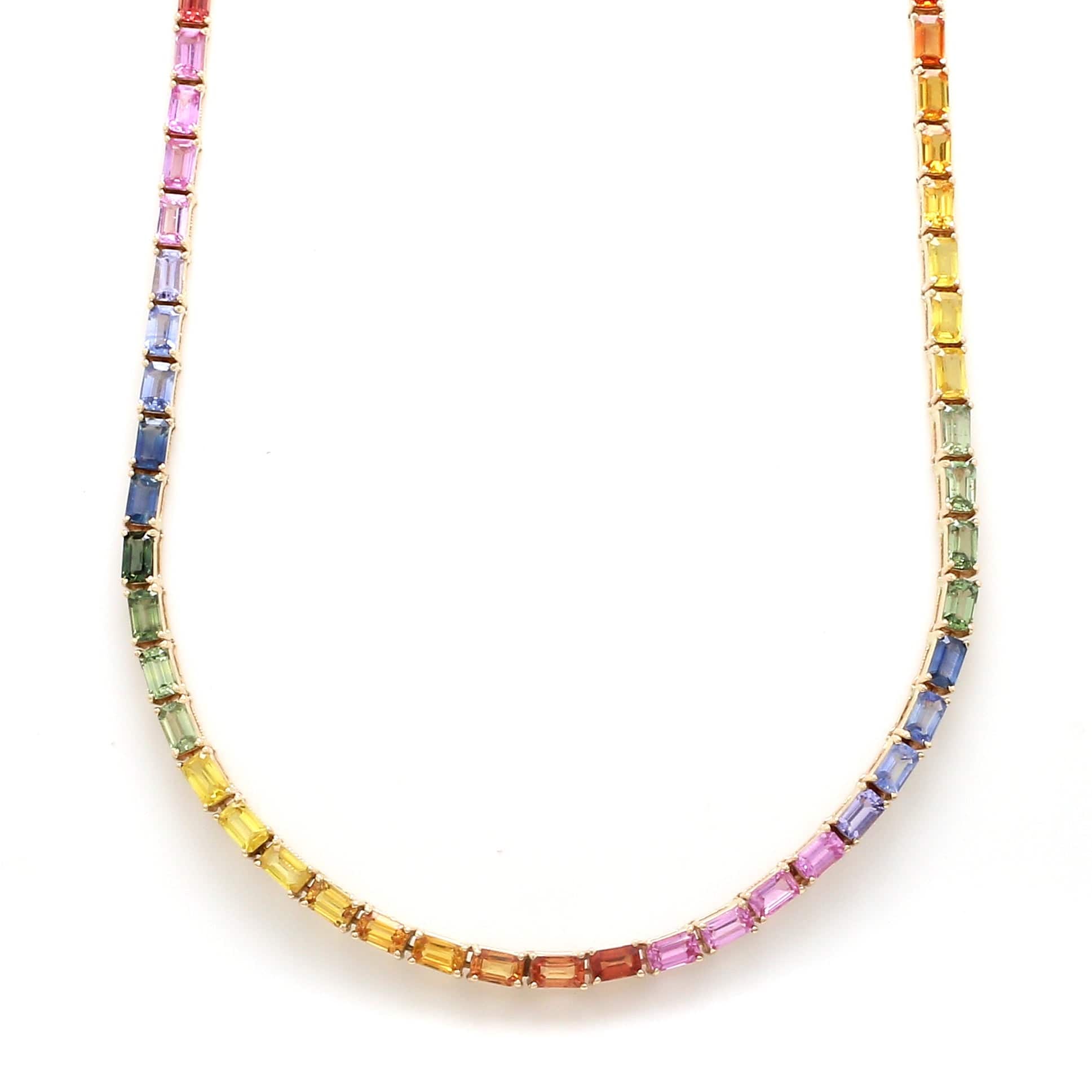 Necklaces 14K & 18K Gold East West Rainbow Sapphire Necklace