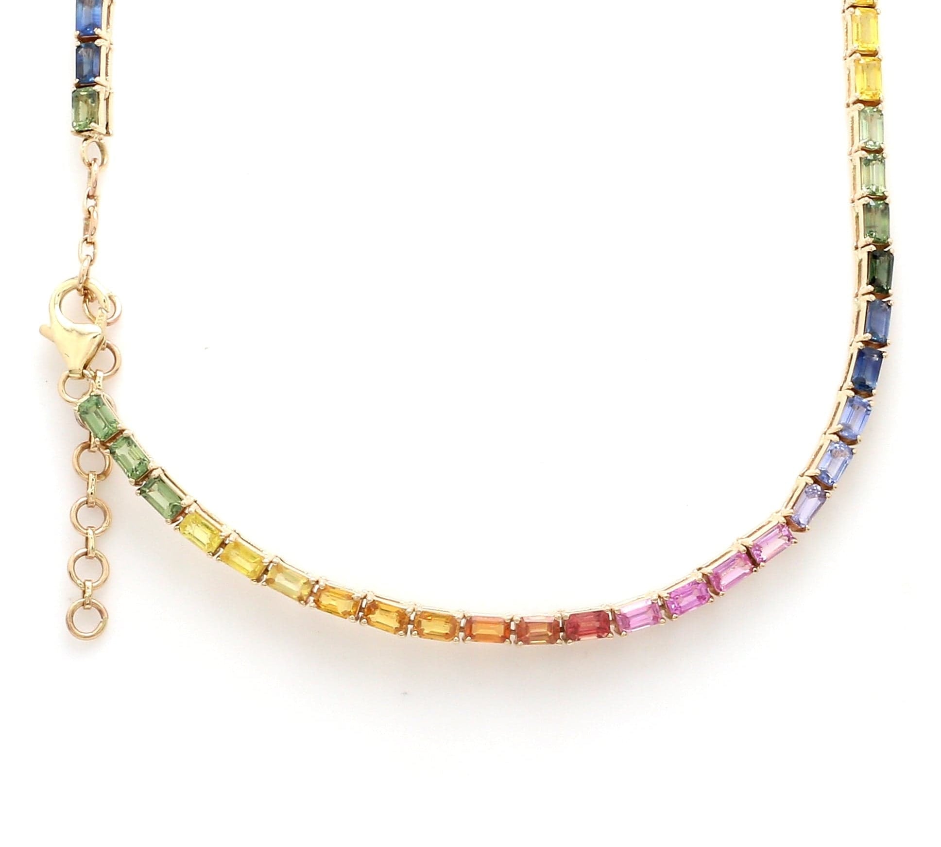 Necklaces 14K & 18K Gold East West Rainbow Sapphire Necklace