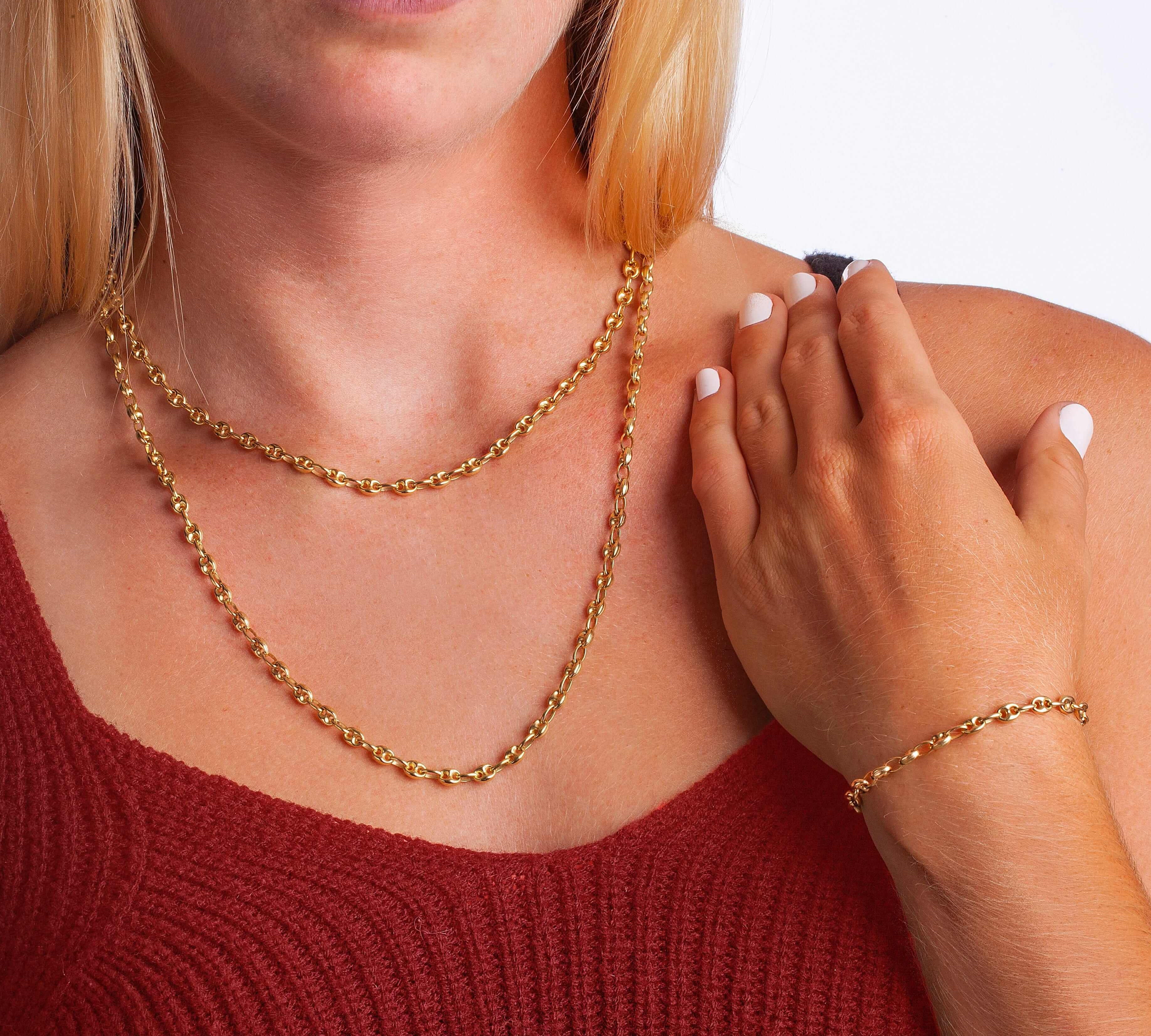 Necklaces 14K Gold Anchor Chain Necklace 5mm