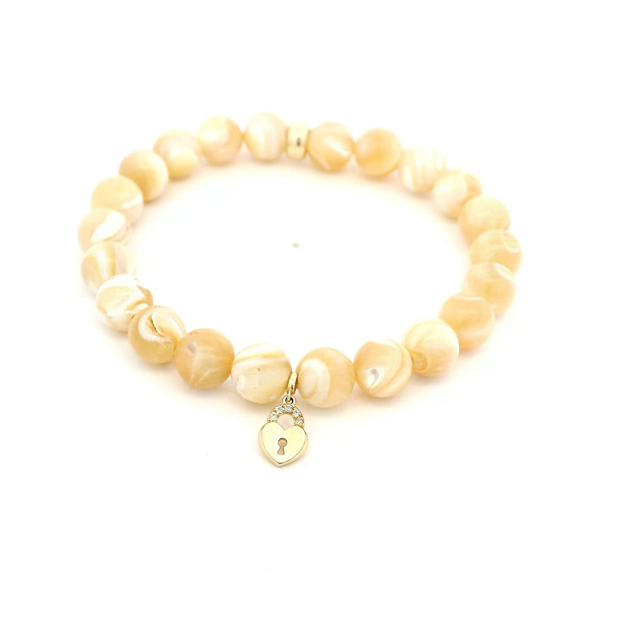 Necklaces 14K Gold And Diamond Lock Golden Mother Of Pearl Beaded Bracelet