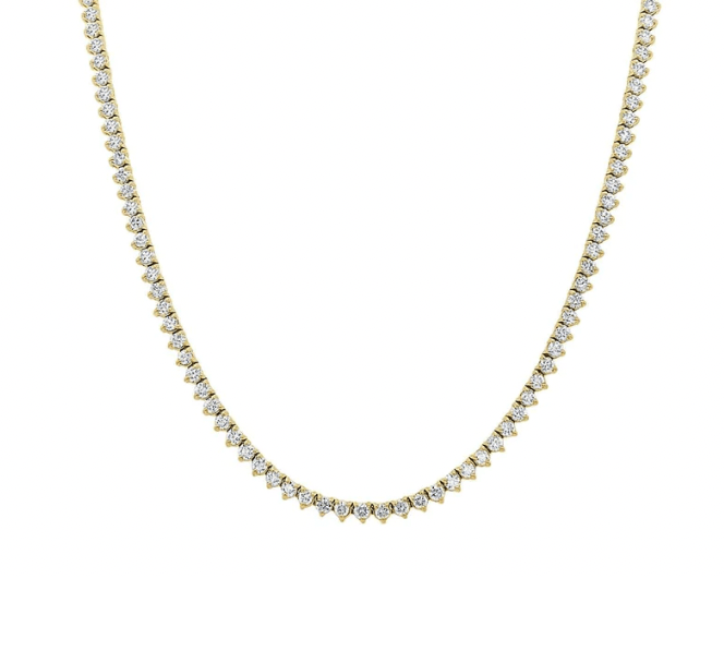 Necklaces 14K Gold and Diamond Tennis Necklace 3-Prong Setting