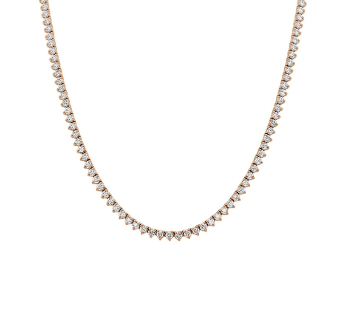 Necklaces 14K Gold and Diamond Tennis Necklace 3-Prong Setting