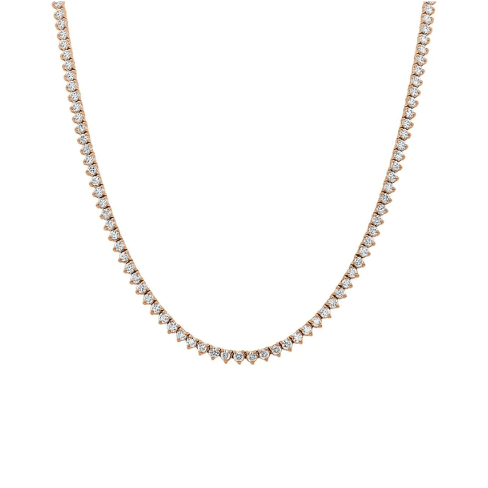 Necklaces 14K Gold and Diamond Tennis Necklace 3-Prong Setting